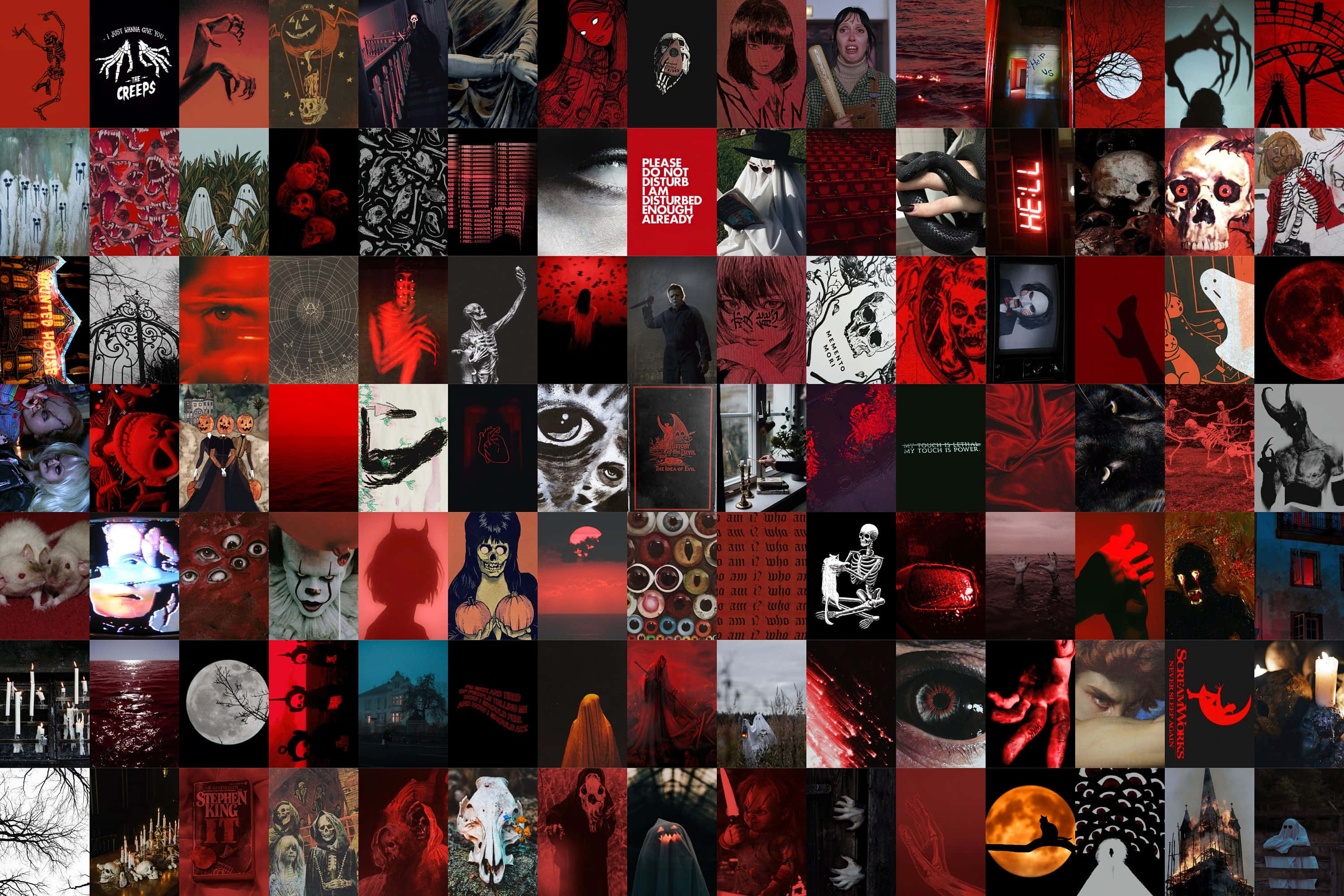 Grunge Halloween Collage, red, black, 2K Desktop Wallpaper