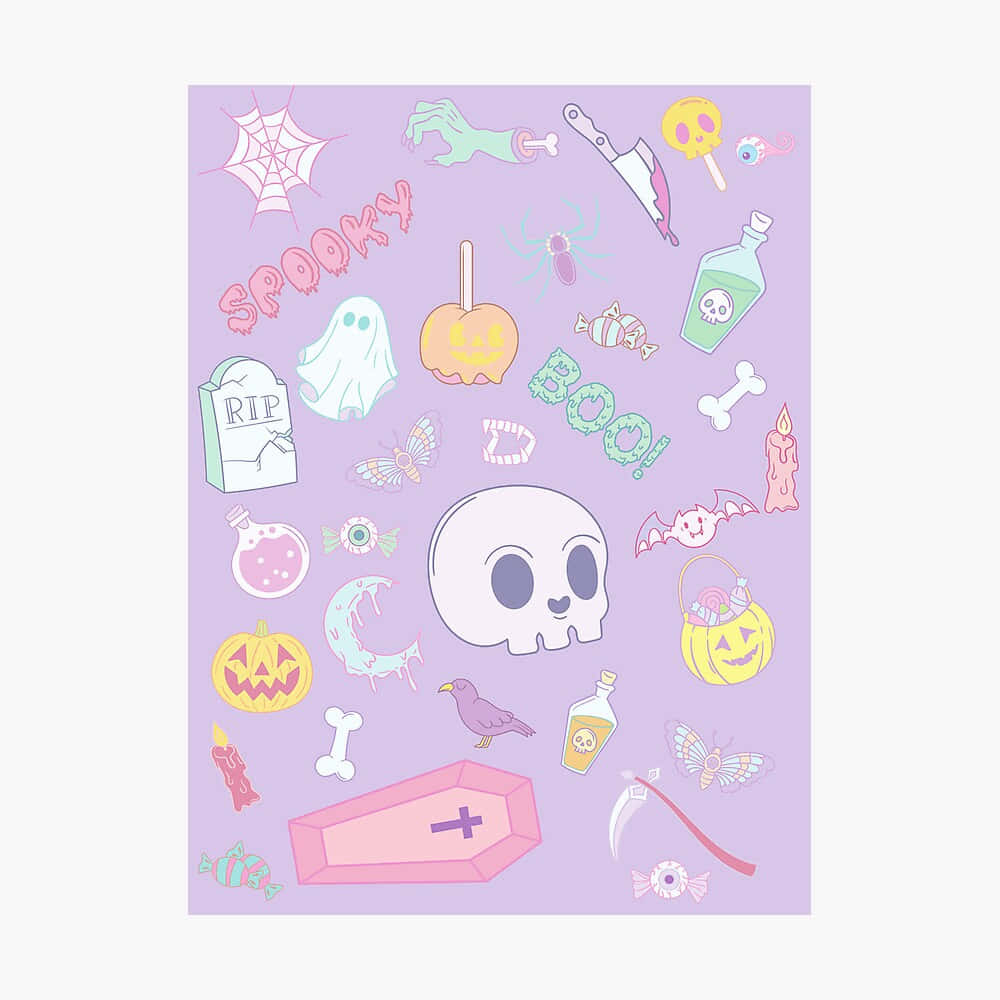 pastel purple, kawaii Halloween icons, skulls, SD Desktop Wallpaper