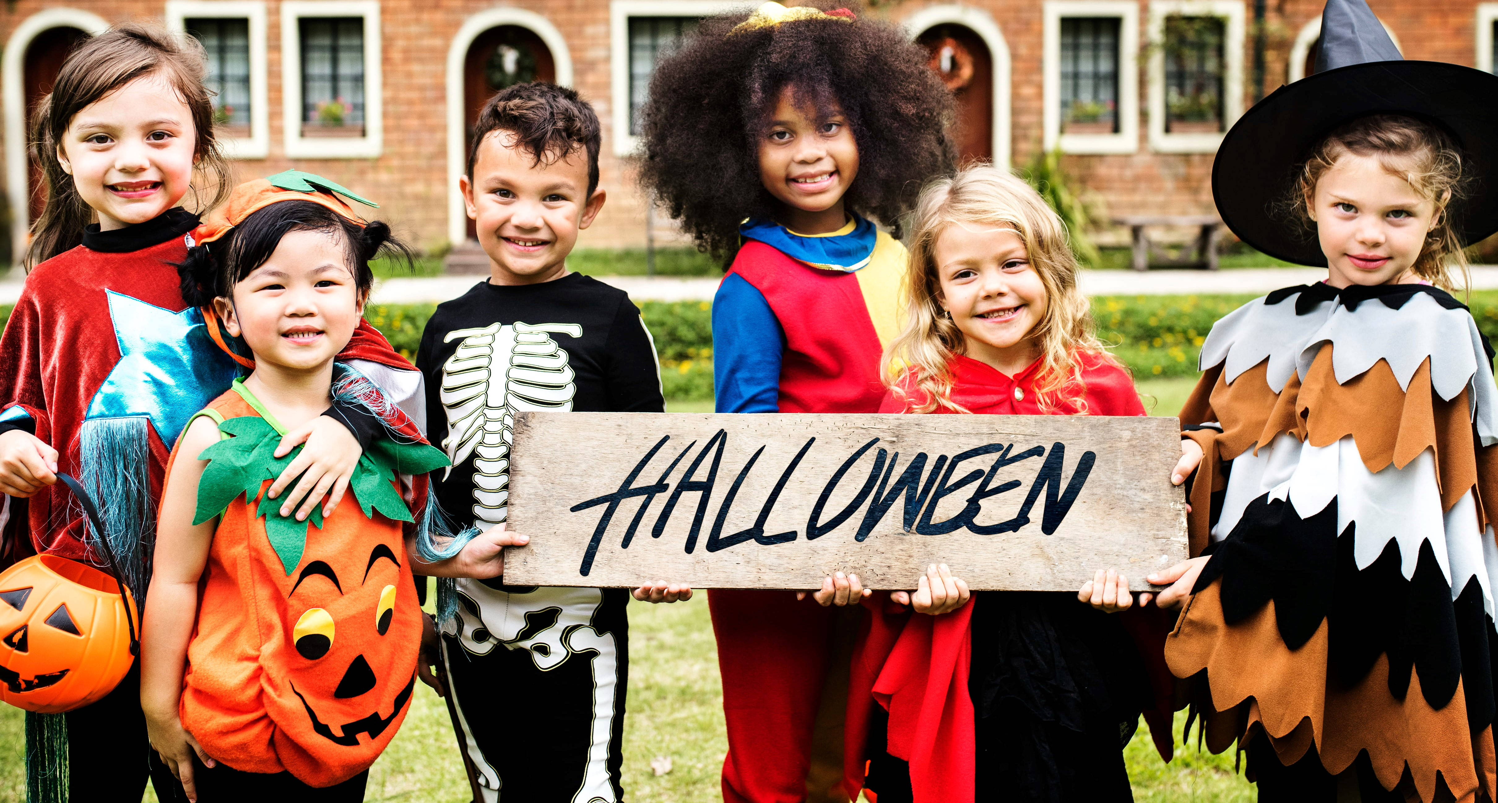 Halloween, children, colorful Halloween costumes, 4K Desktop Wallpaper