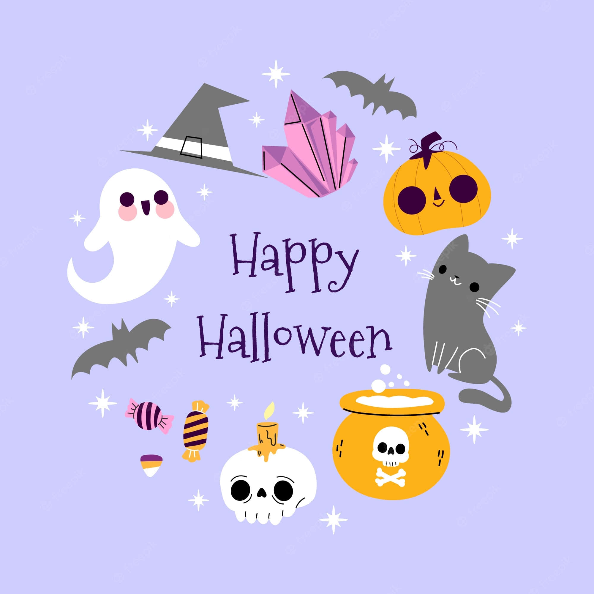 Pastel Halloween Celebration Illustration, ghosts, bats, Full HD Desktop Wallpaper