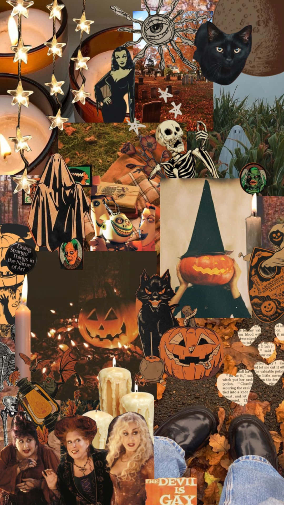 Halloween Collage Aesthetic, pumpkins, candles, Full HD Phone Wallpaper
