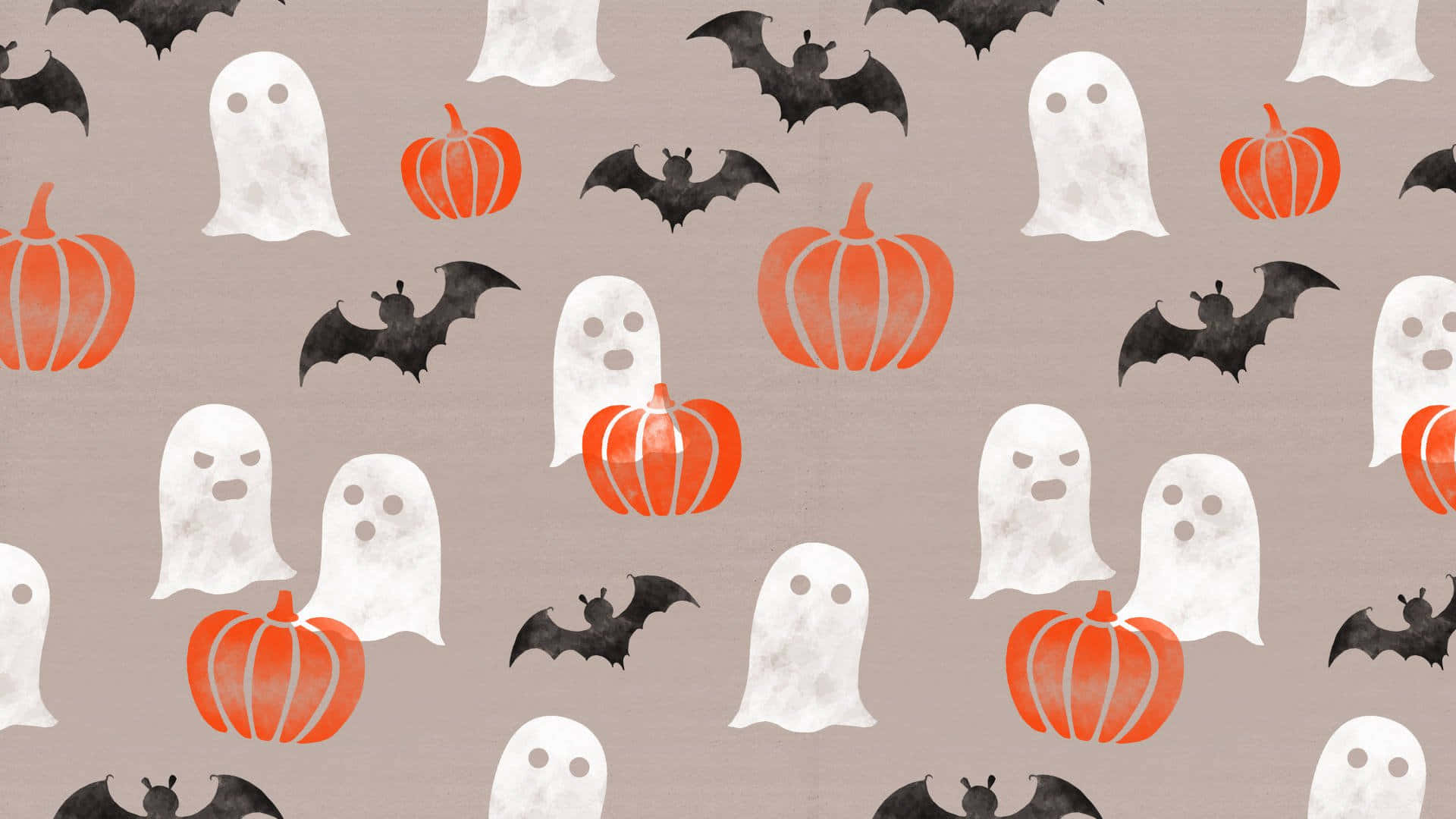 Halloween Pattern Background, white ghosts, orange pumpkins, Full HD Desktop Wallpaper