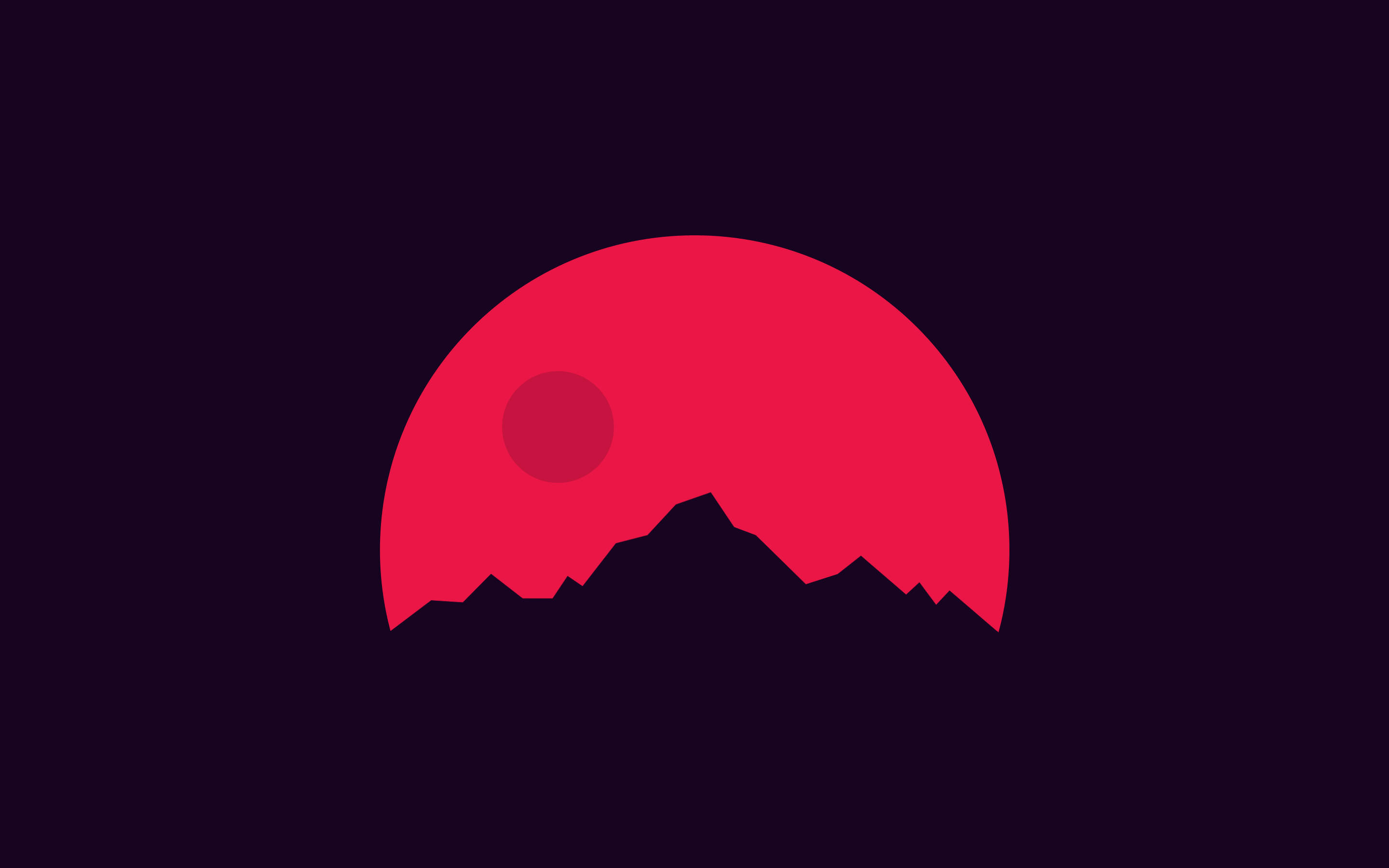 red sun, jagged mountain silhouette, deep purple sky, 2K Desktop Wallpaper