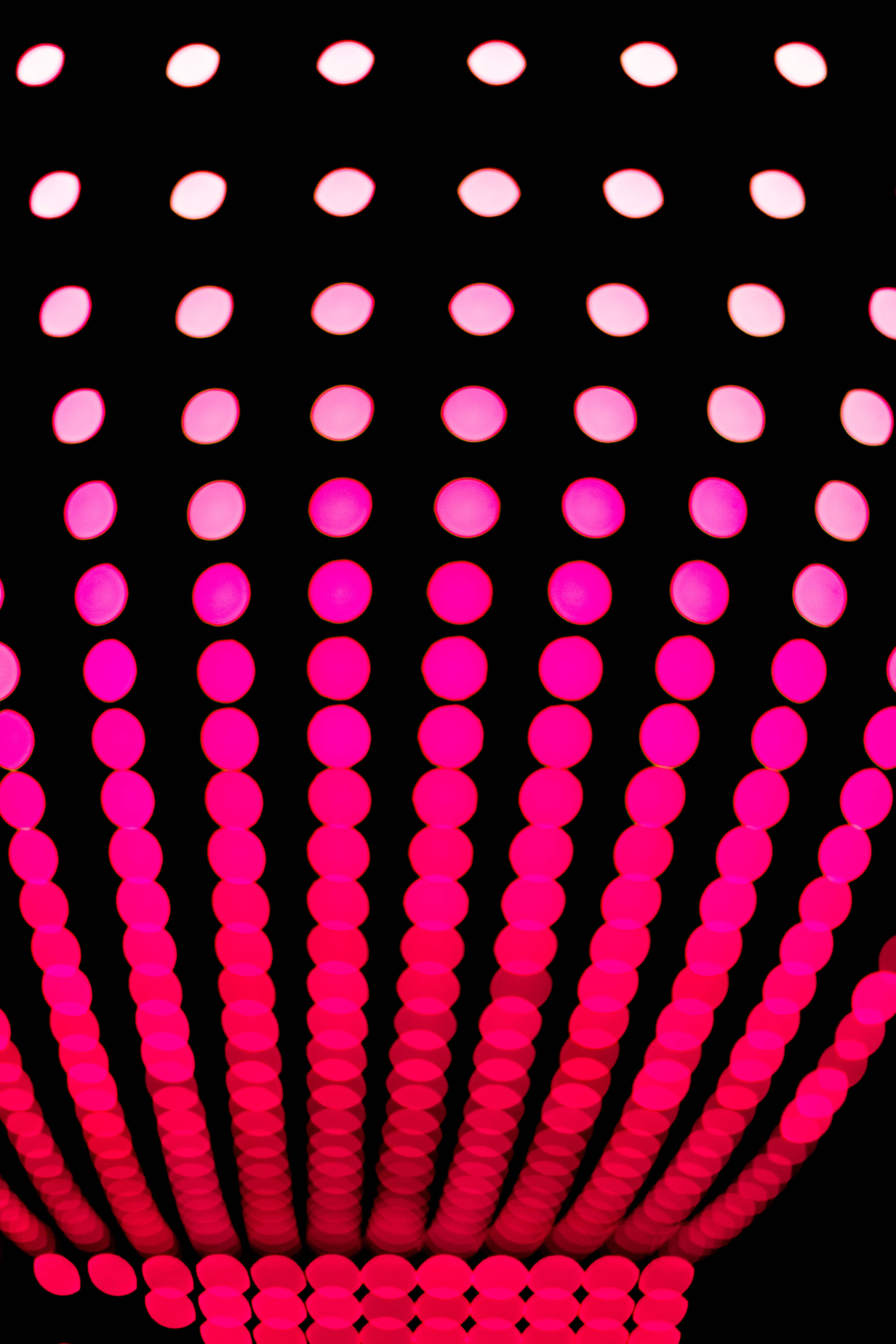 neon lights, vibrant pink glowing dots, converging vertical lines, 5K Phone Wallpaper