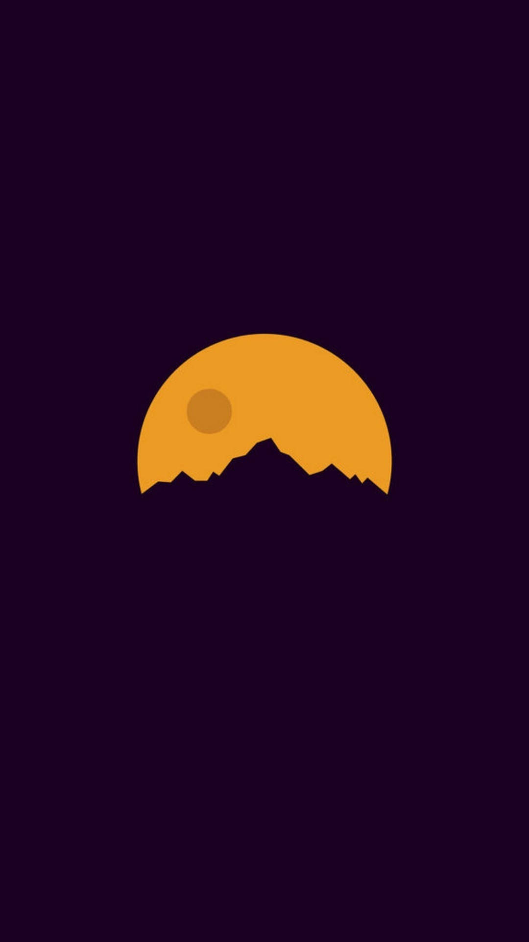 orange sun, jagged mountain silhouette, deep purple sky, Full HD Phone Wallpaper