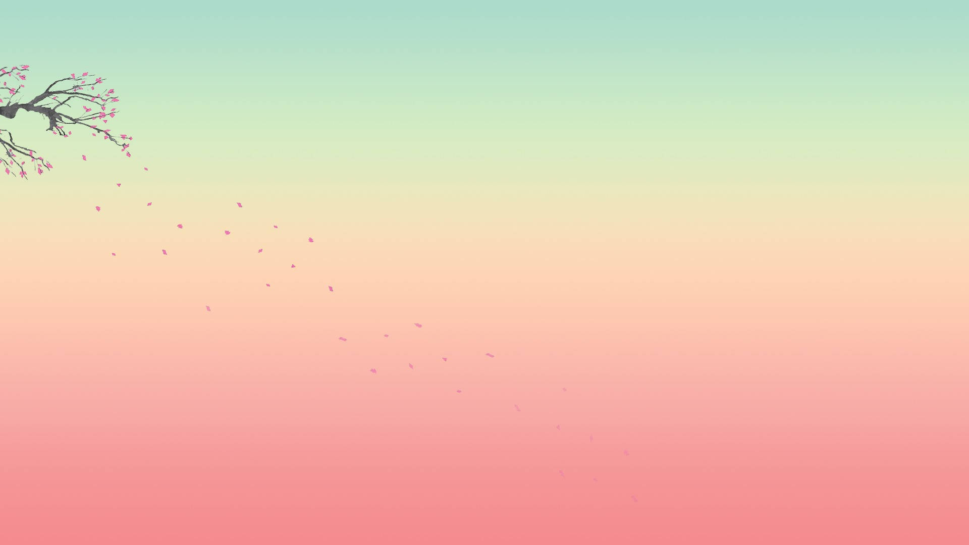 cherry blossoms, minimalist digital-art, branch, Full HD Desktop Wallpaper