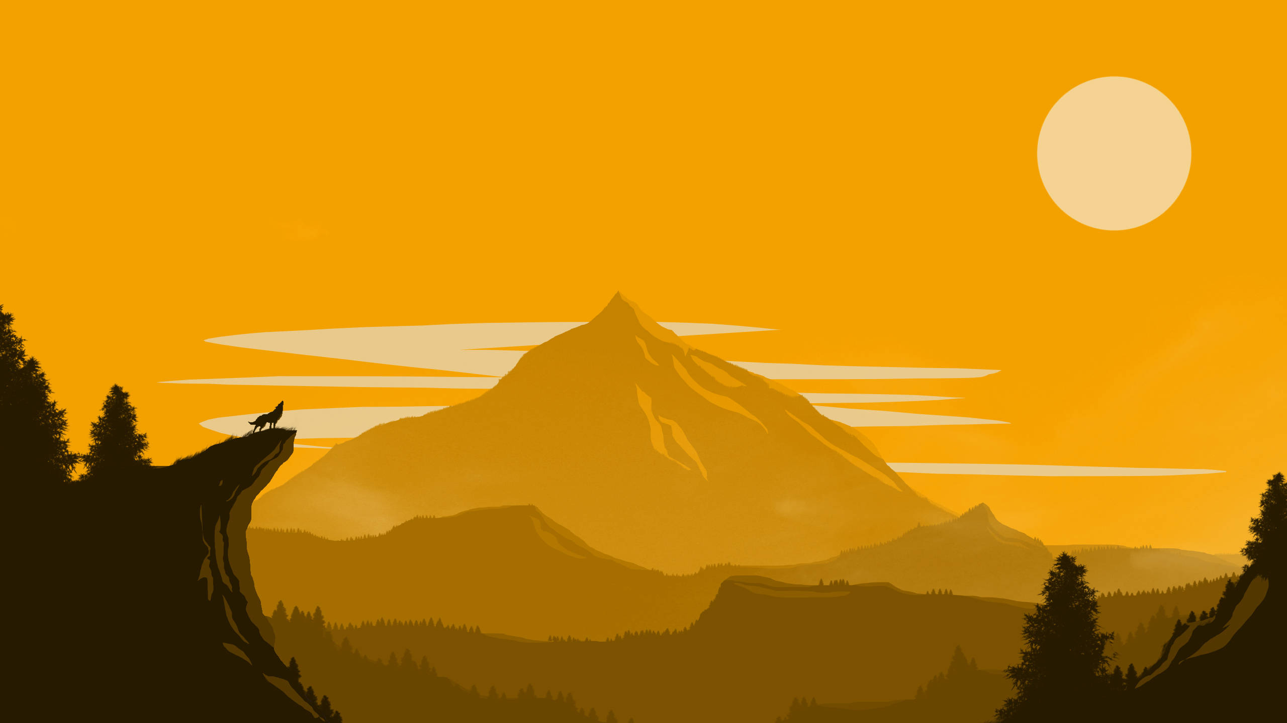 lone wolf, cliff, golden sunset, 2K Desktop Wallpaper