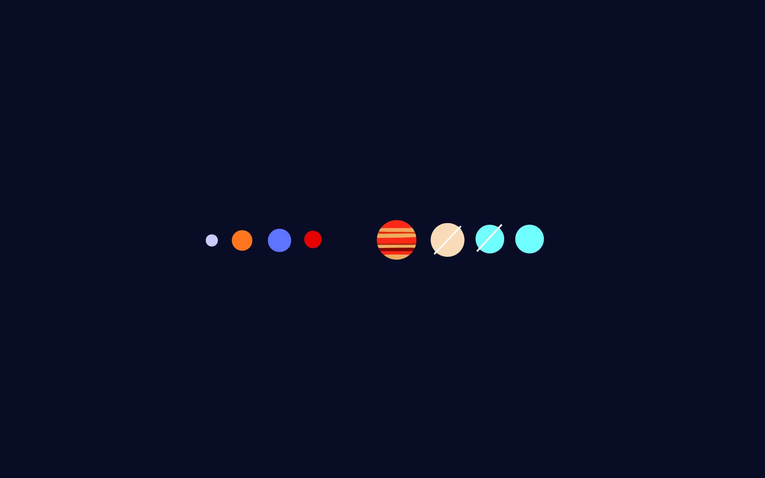 solar system, minimalist row, stylized planets, 2K Desktop Wallpaper