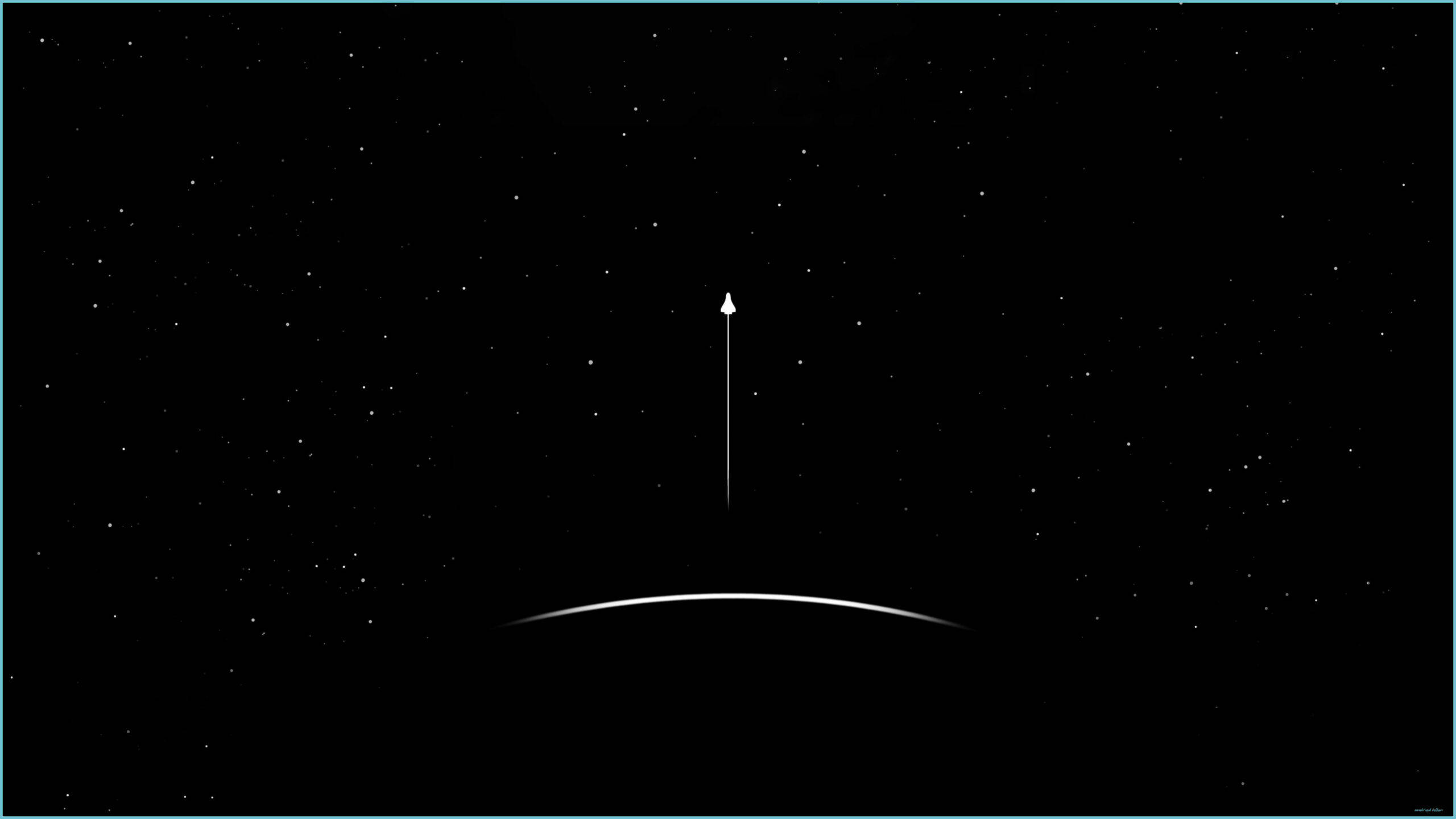 white arrow, starfield, curved planetary horizon, 2K Desktop Wallpaper