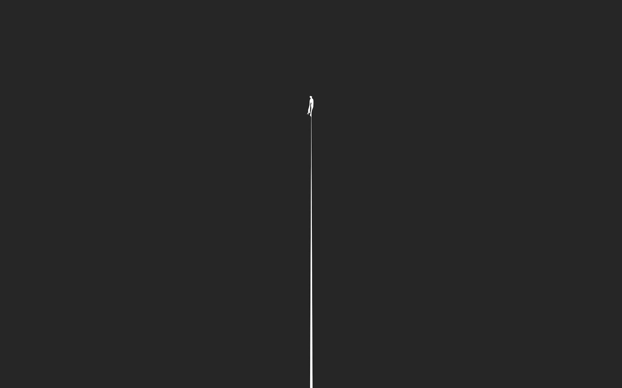 white figure, vertical rope, vast dark background, Full HD Desktop Wallpaper