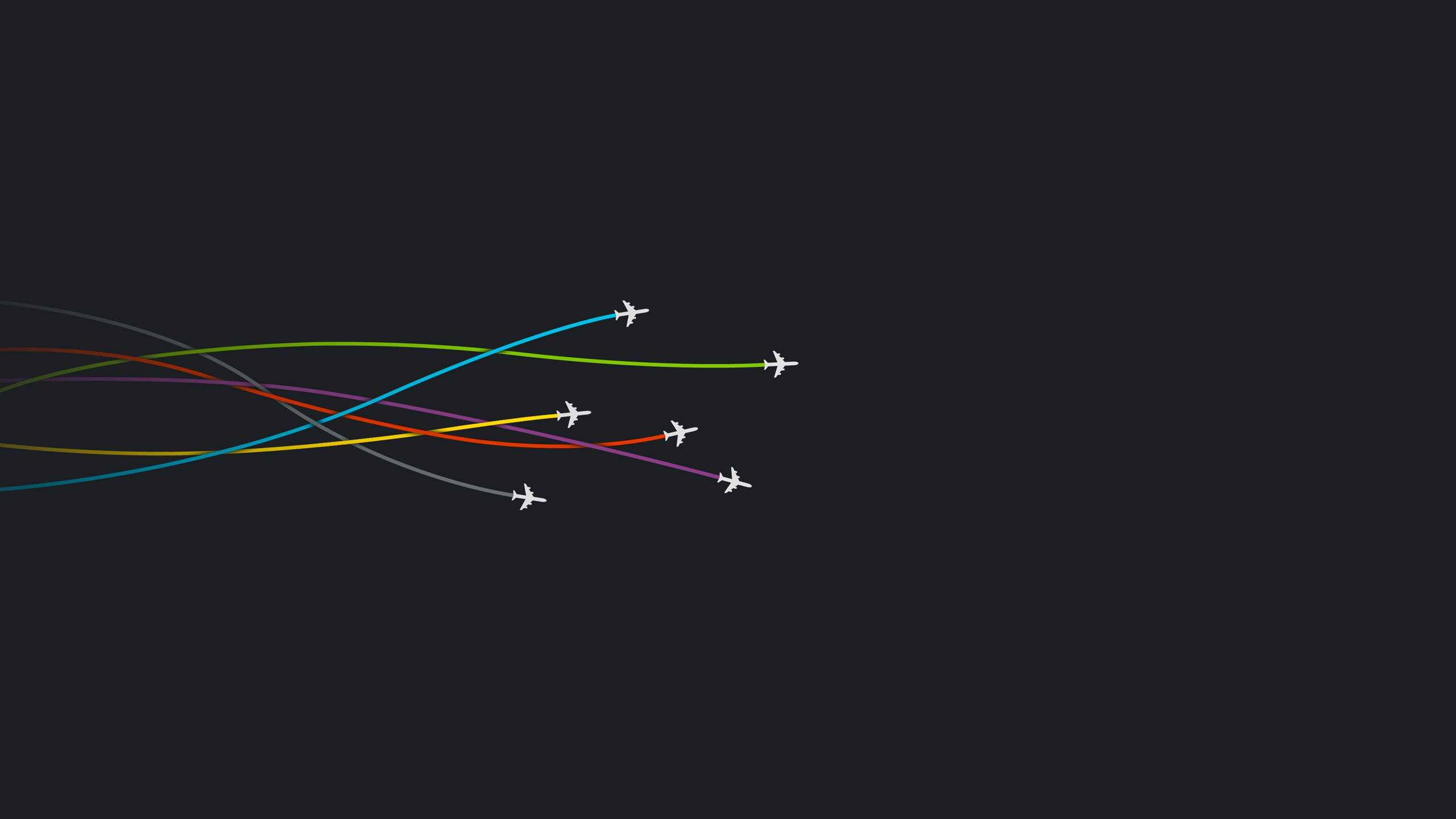 white airplanes, five, dark background, 2K Desktop Wallpaper