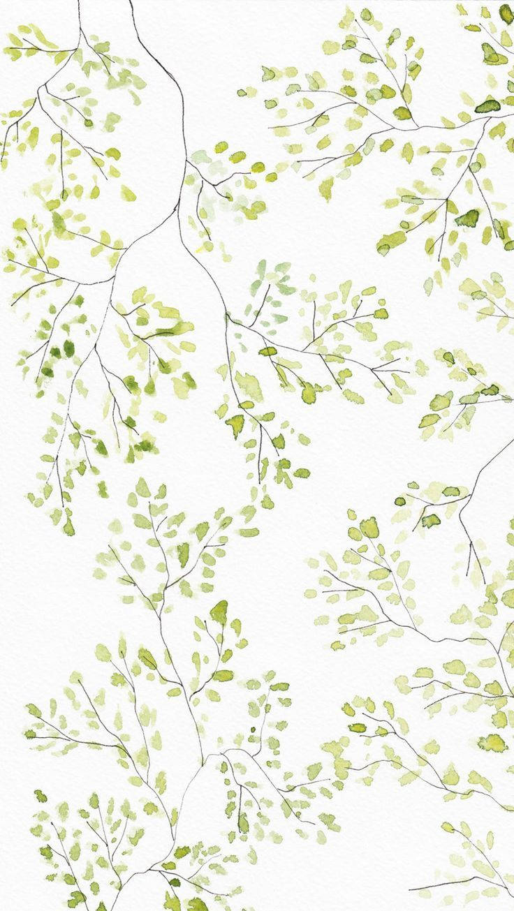 green leaves, watercolor, textured white background, HD Phone Wallpaper