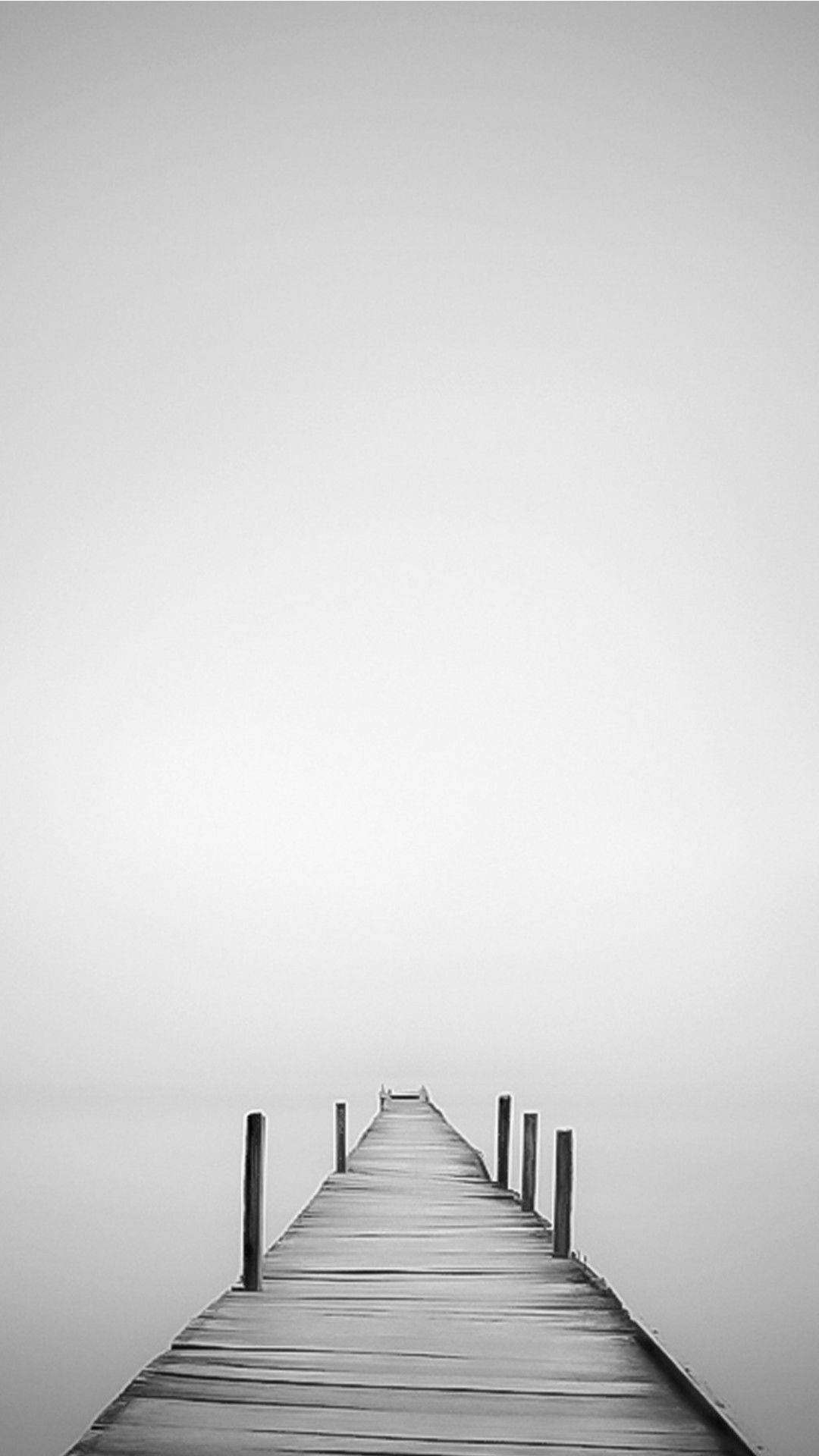 long wooden dock, monochrome wooden pier, misty serene water, Full HD Phone Wallpaper