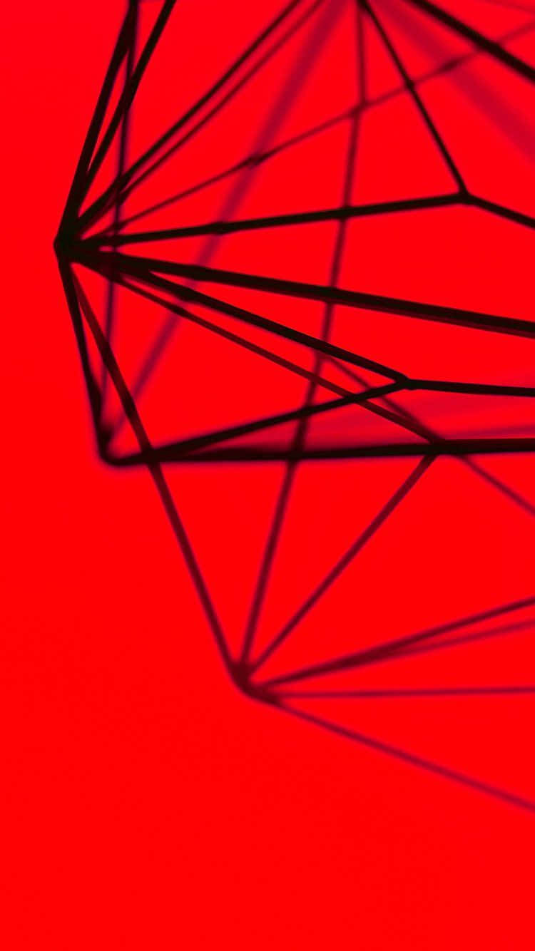 red background, black and white geometric shape, black geometric wireframe structure, HD Phone Wallpaper