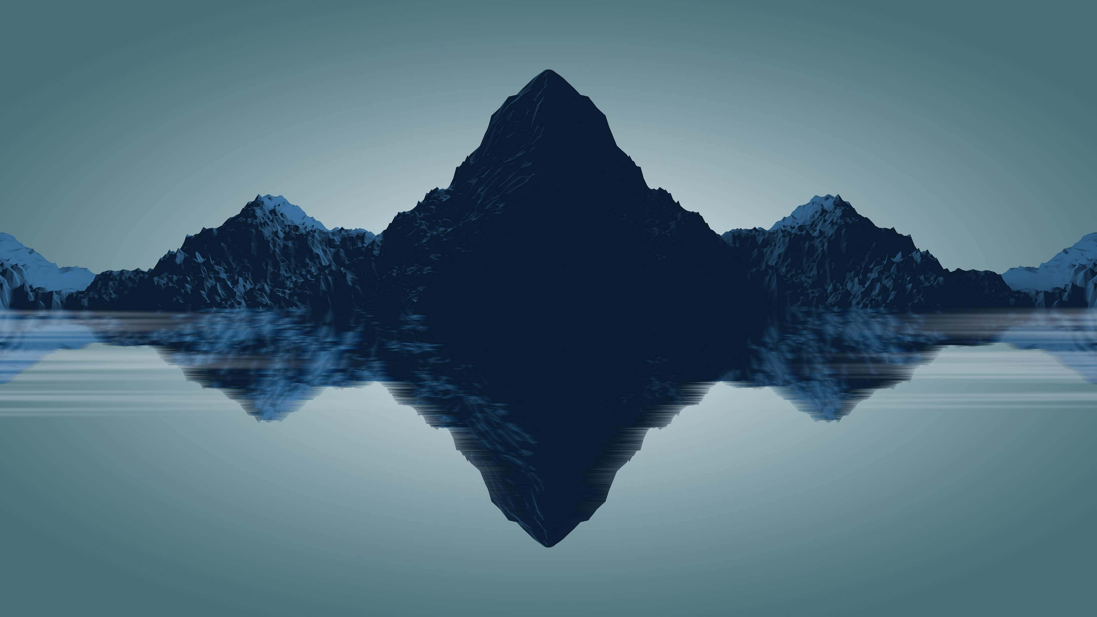 mountain range, snow-capped peaks, calm water, 4K Desktop Wallpaper