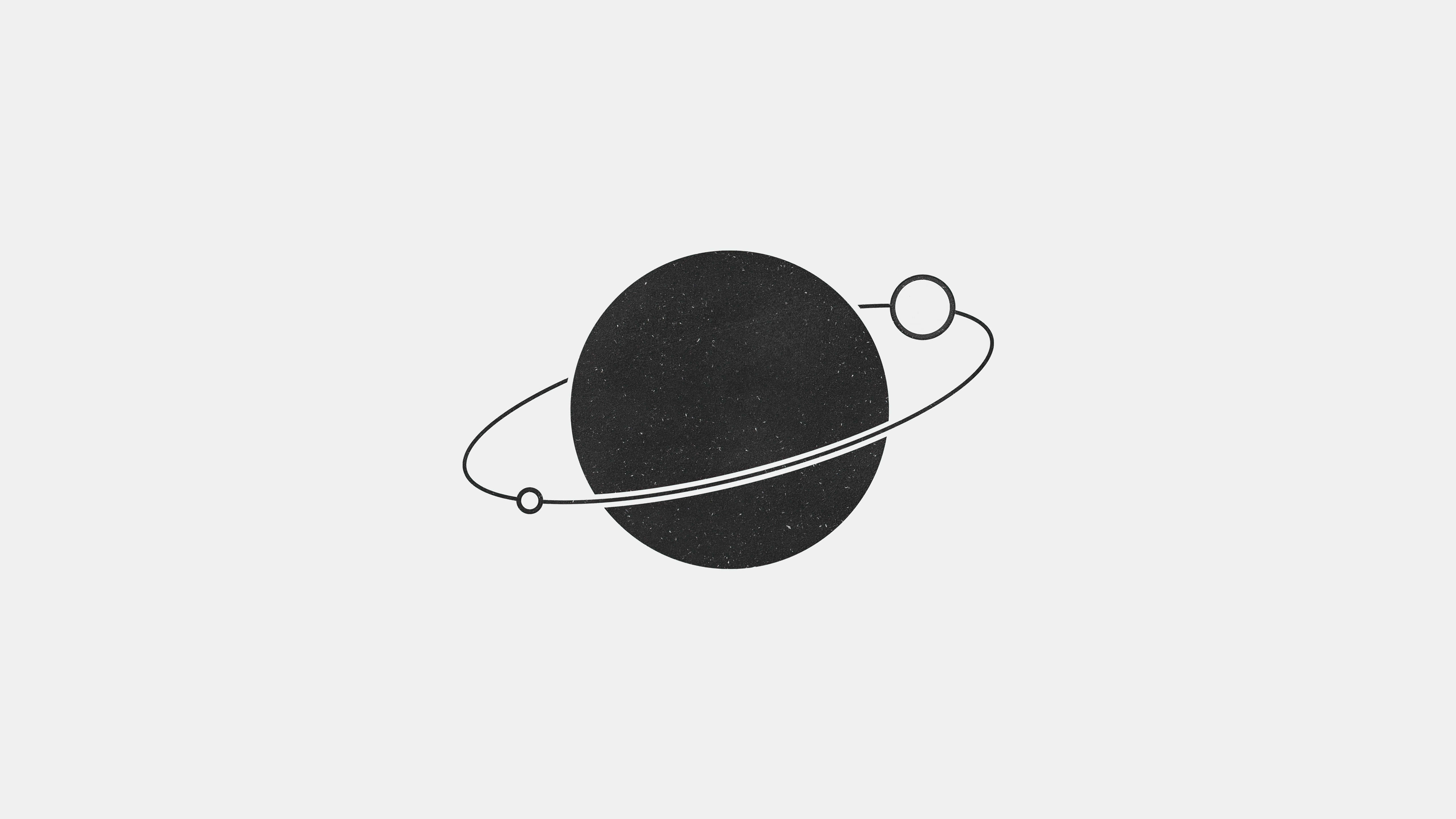 Simple Minimalist, black planet, thin white rings, 5K Desktop Wallpaper