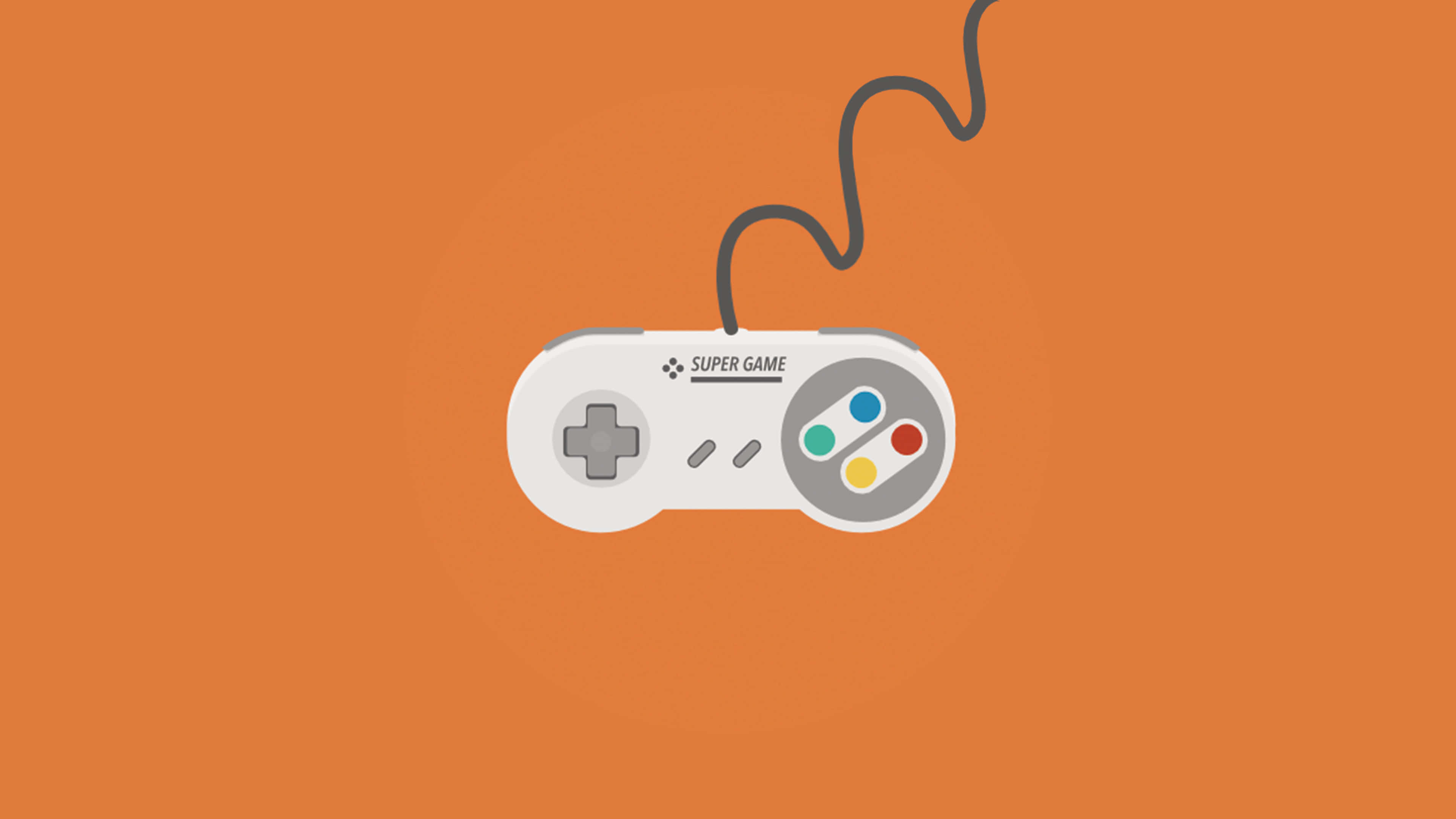 white game controller, colorful buttons, solid orange background, 4K Desktop Wallpaper