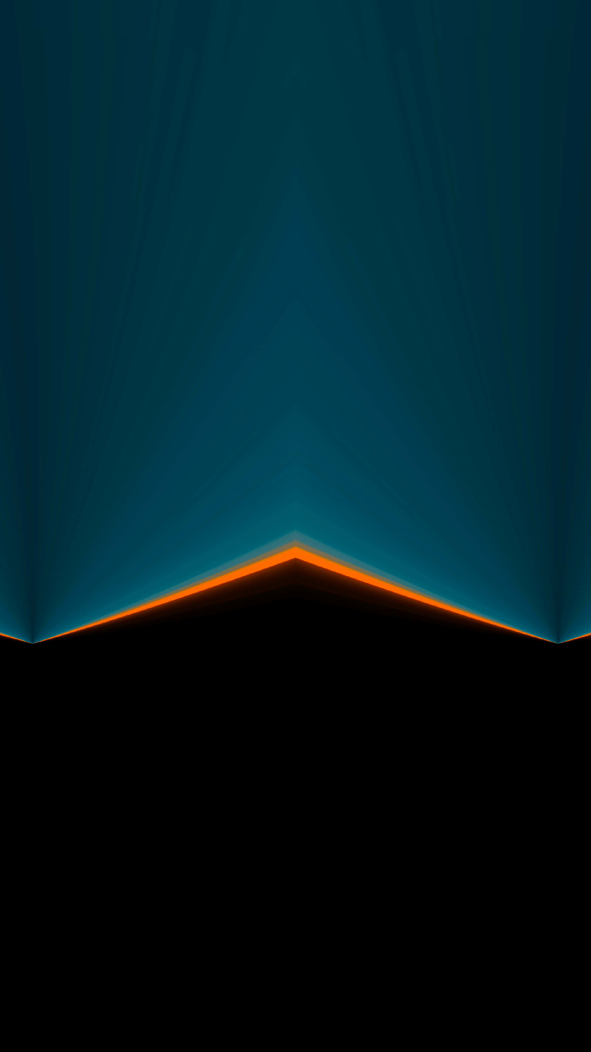 Simple Minimalist, deep teal gradients, sharp orange glowing V-shape, 2K Phone Wallpaper