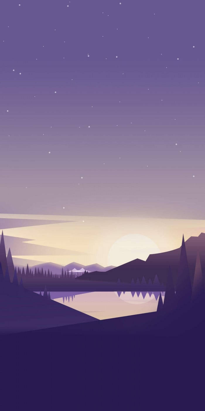 purple twilight, starry sky, calm lake, HD Phone Wallpaper