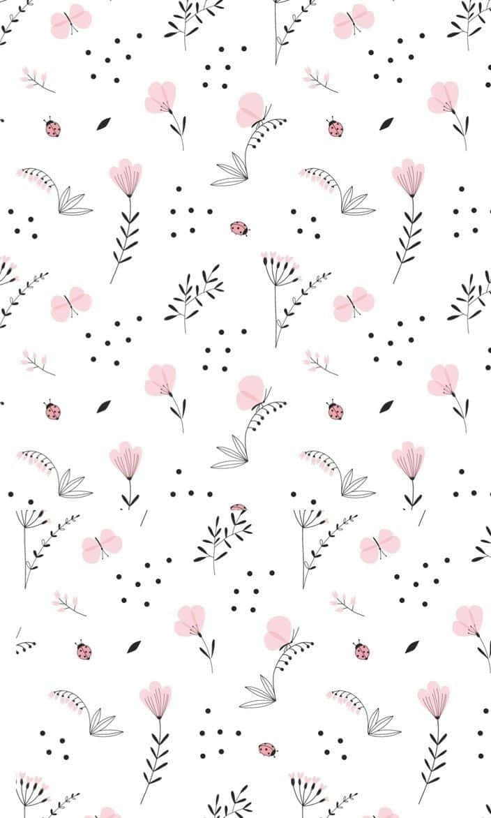 Simple Flower Pattern iPhone, pink flowers, black stems, SD Phone Wallpaper