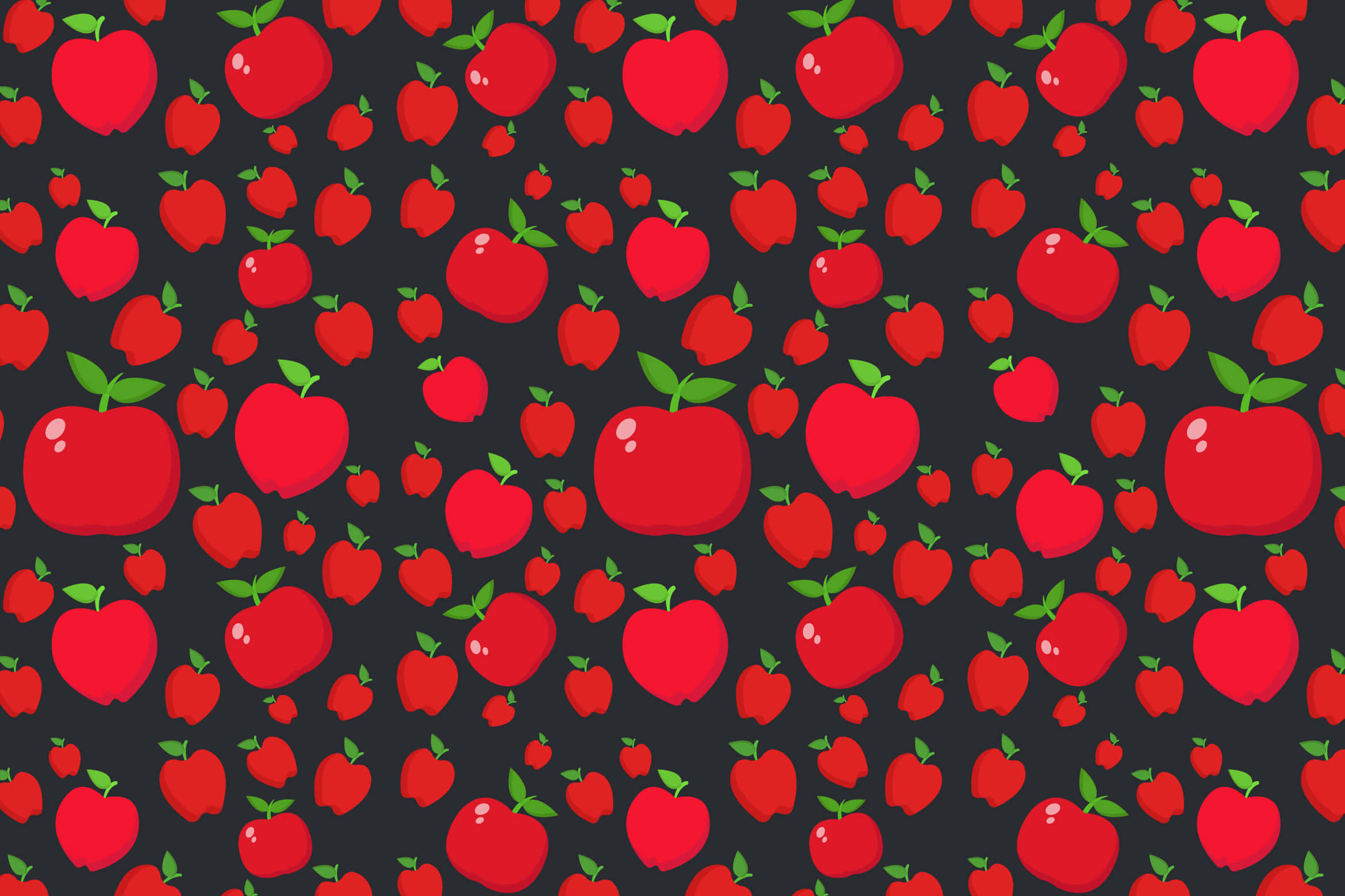 glossy red apples, green stems, dark charcoal background, Full HD Desktop Wallpaper