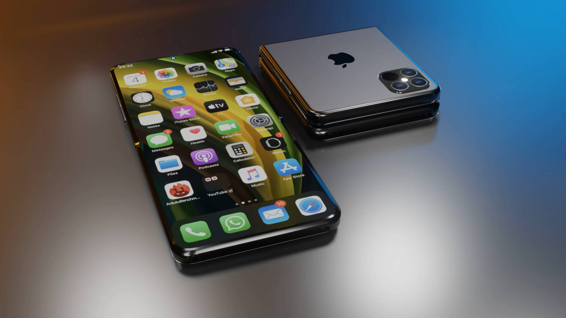 Pliable Foldable Concept iPhone, iPhone, gradient blue background, Full HD Desktop Wallpaper