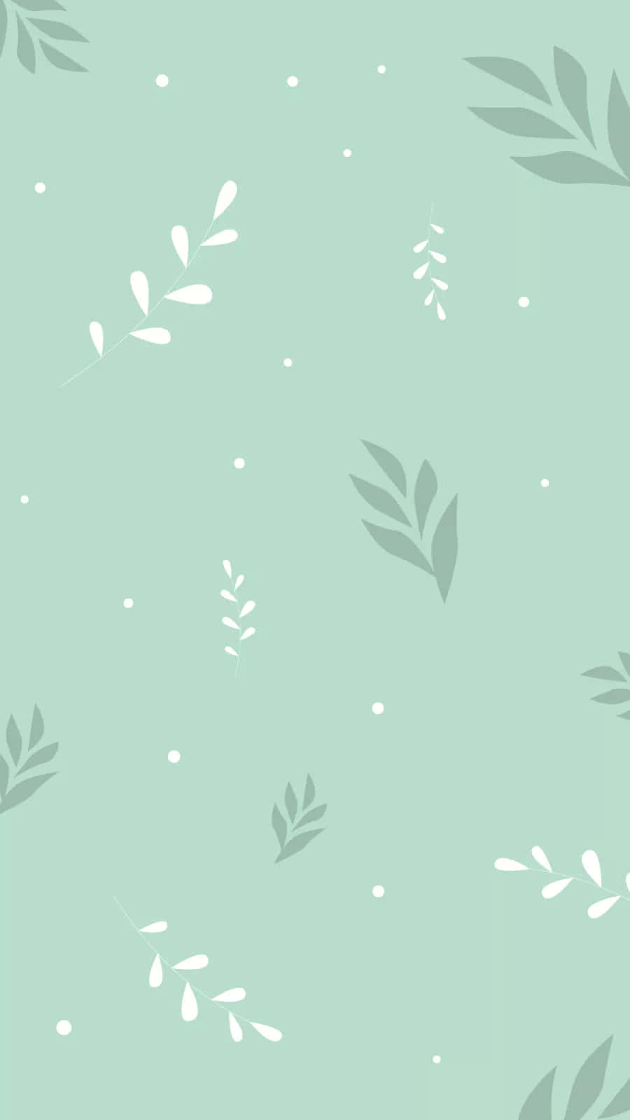 Simple Green Leaves Pattern, mint green, white leaf silhouettes, HD Phone Wallpaper