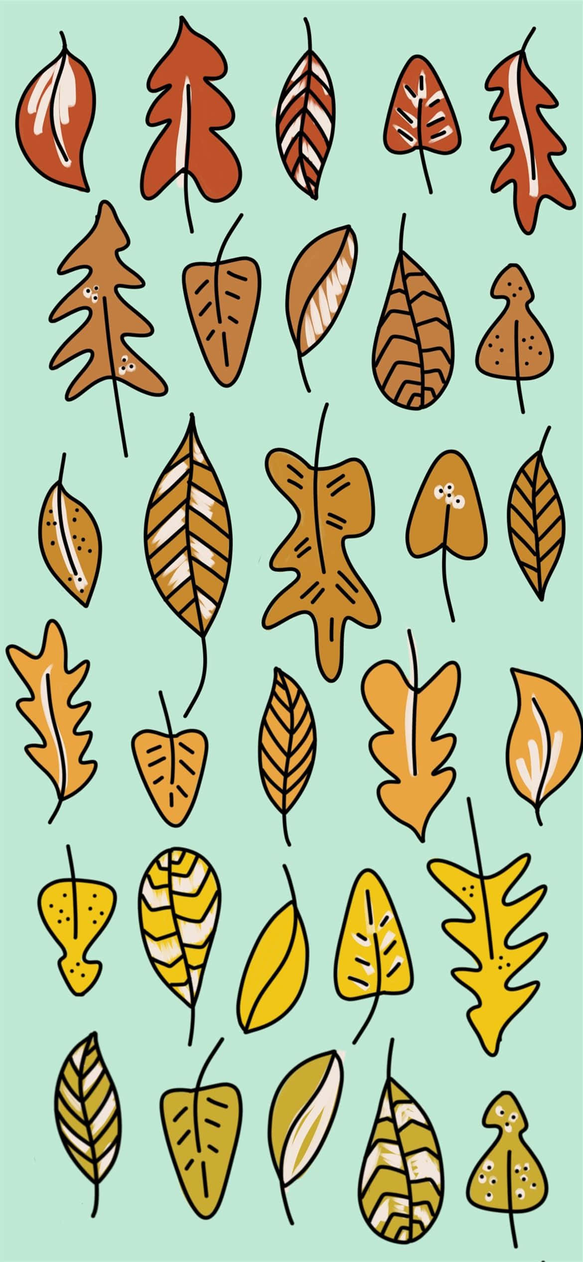 autumn leaves, warm hues, soft mint background, Full HD Phone Wallpaper