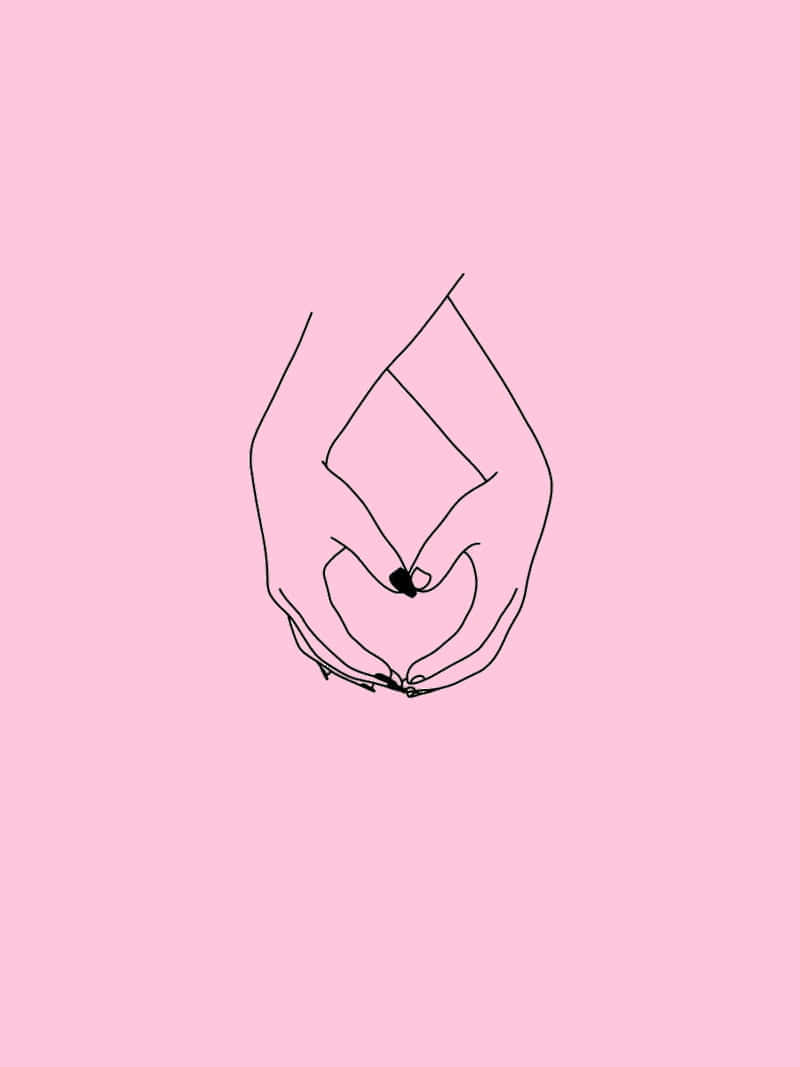minimalist black line art, small heart, soft pink background, SD Phone Wallpaper