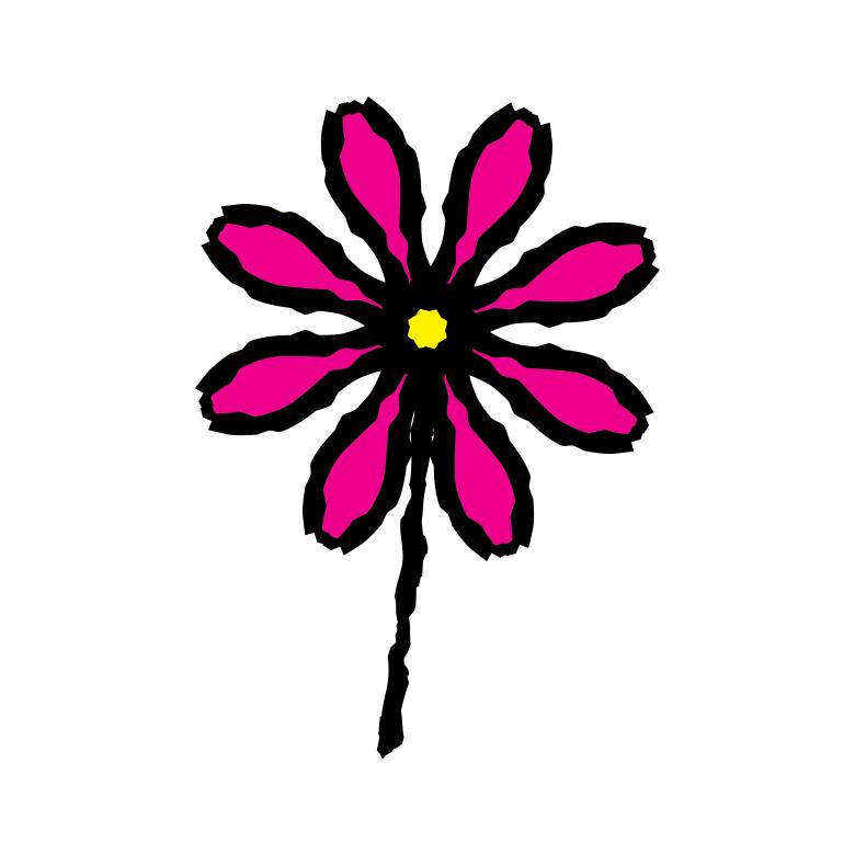 bold pink flower, black outlines, yellow center, SD Desktop Wallpaper