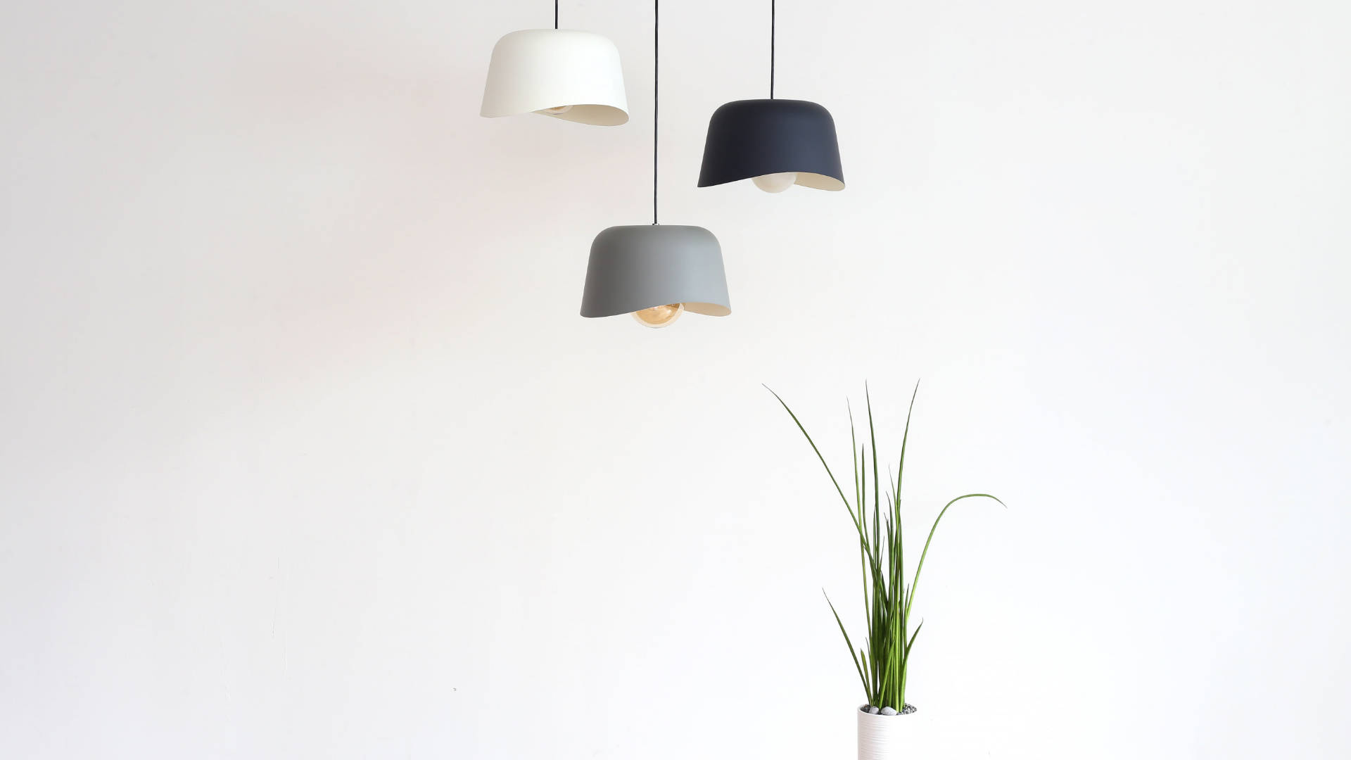white wall, minimalist pendant lights, white gray and black, Full HD Desktop Wallpaper