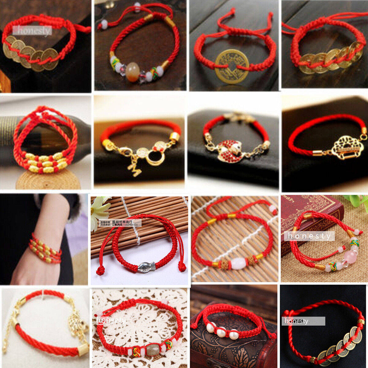 four-leaf clover, dazzling green, red braided bracelets, SD Desktop Wallpaper