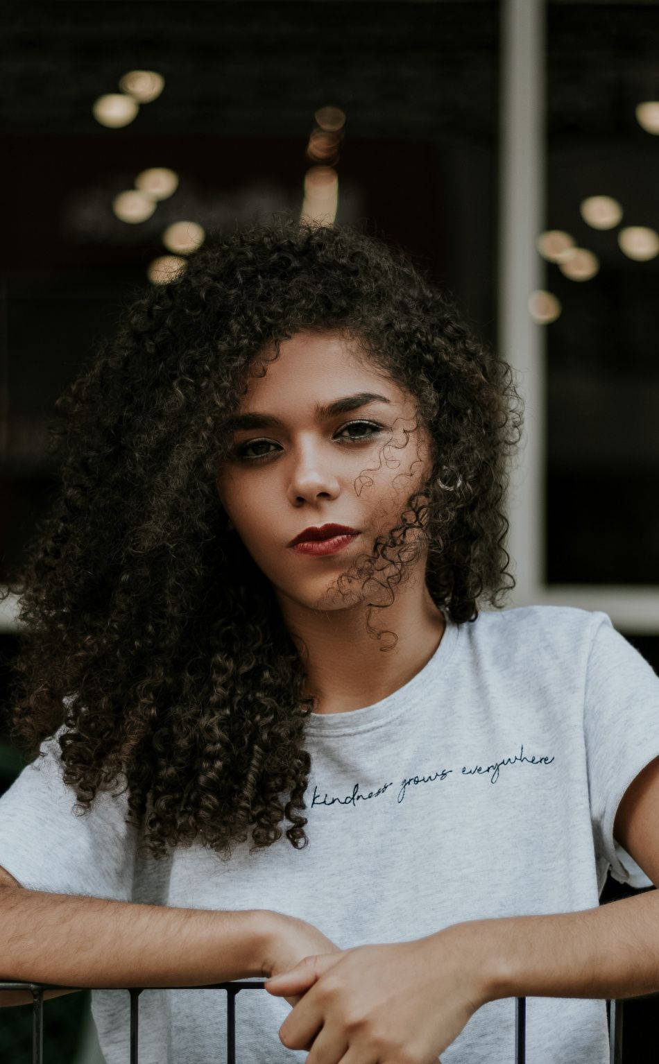 voluminous dark curls, white shirt, railing, HD Phone Wallpaper