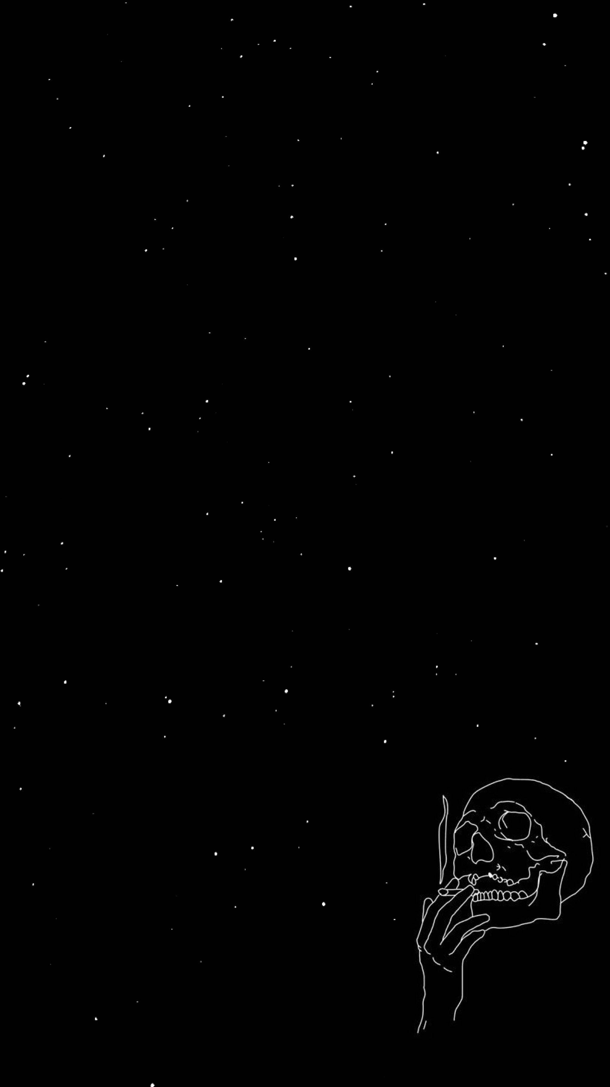 skull, cigarette, starry night sky, 2K Phone Wallpaper