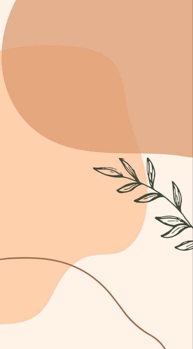 peach tones, black line-drawn leaf branch, minimalist abstract wallpaper, SD Phone Wallpaper