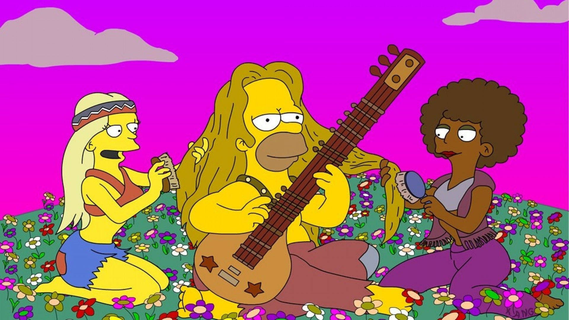 Simpsons, Hippie Aesthetic, magenta sky, Full HD Desktop Wallpaper