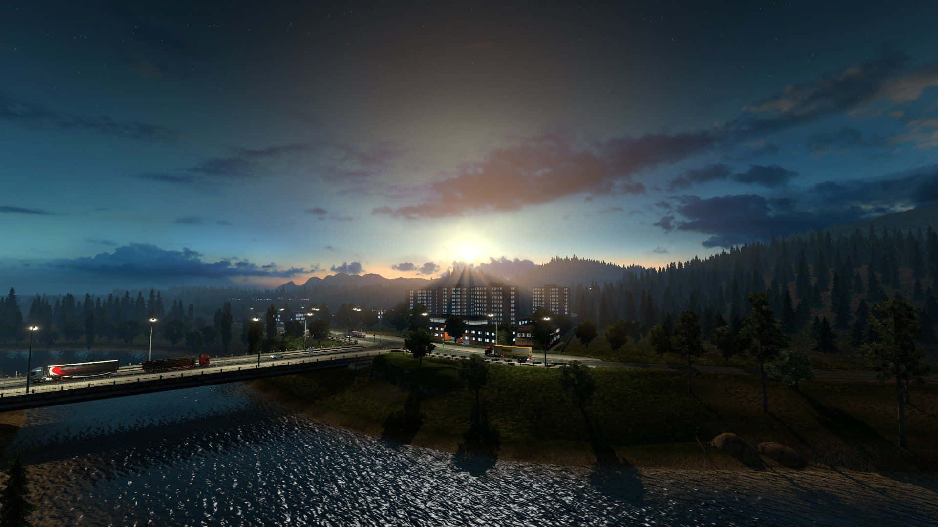 Simulation Games, twilight, city lights, Full HD Desktop Wallpaper