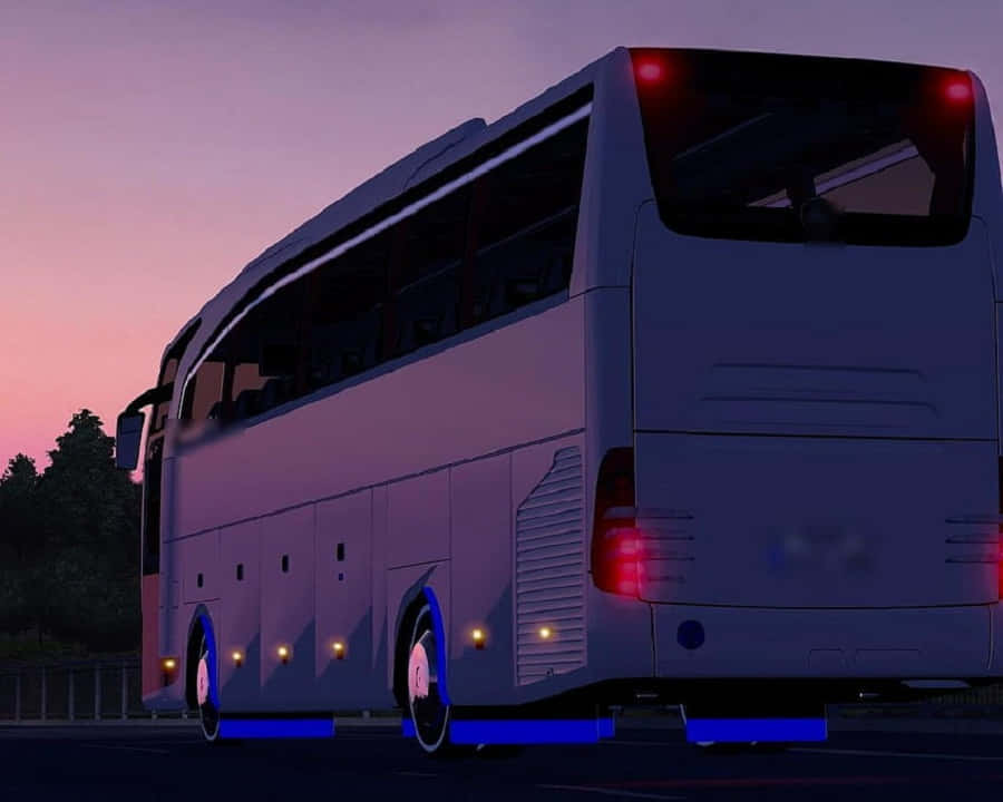 simulation games, white coach bus, glowing blue underglow, SD Desktop Wallpaper