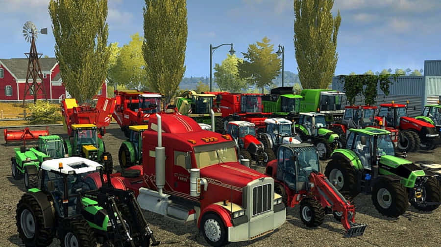Simulation Games, red tractors, green tractors, SD Desktop Wallpaper