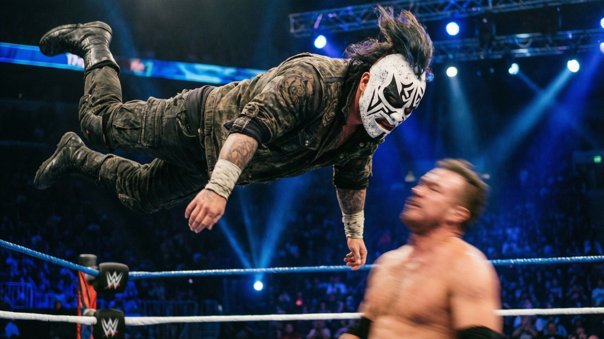 Sin Cara, diving impact, high-action moment, Full HD Desktop Wallpaper