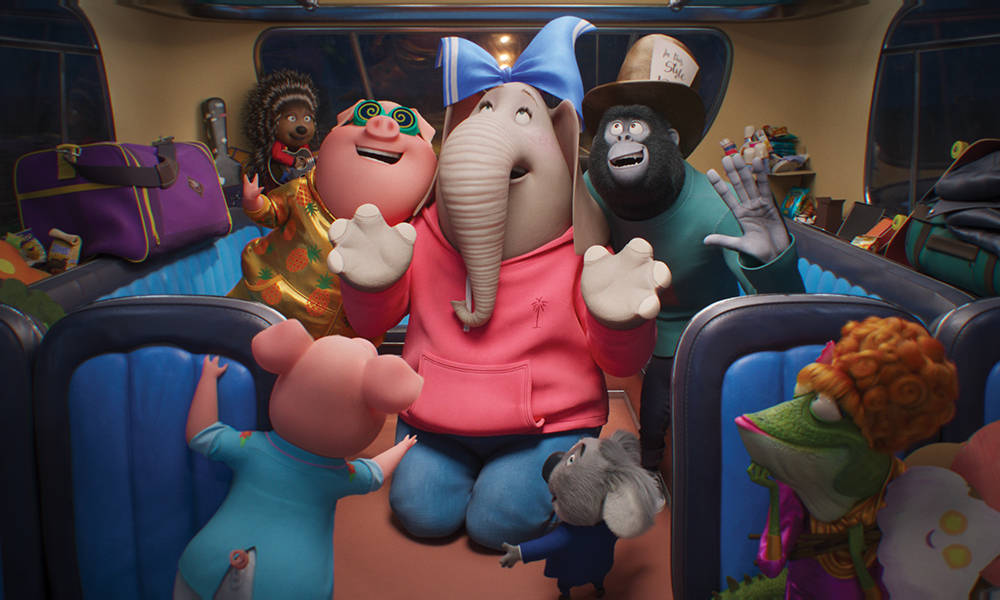 Sing 2, animated bus, cheerful animal characters, SD Desktop Wallpaper