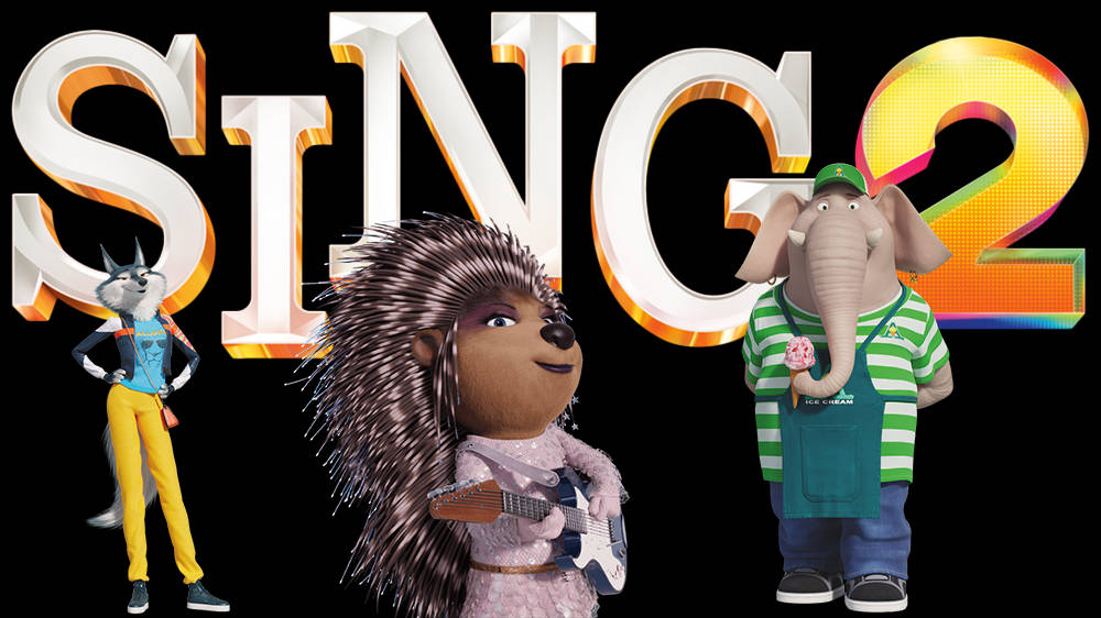 Sing 2, animal cast, colorful glowing title logo, SD Desktop Wallpaper