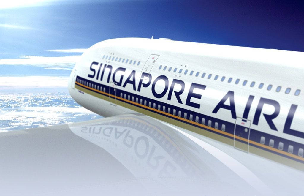 Singapore Airlines, airplane, fluffy white clouds, SD Desktop Wallpaper