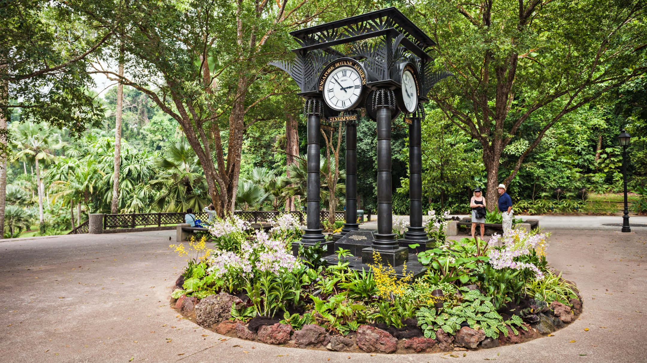 Singapore Botanic Gardens, clock tower, black, Full HD Desktop Wallpaper