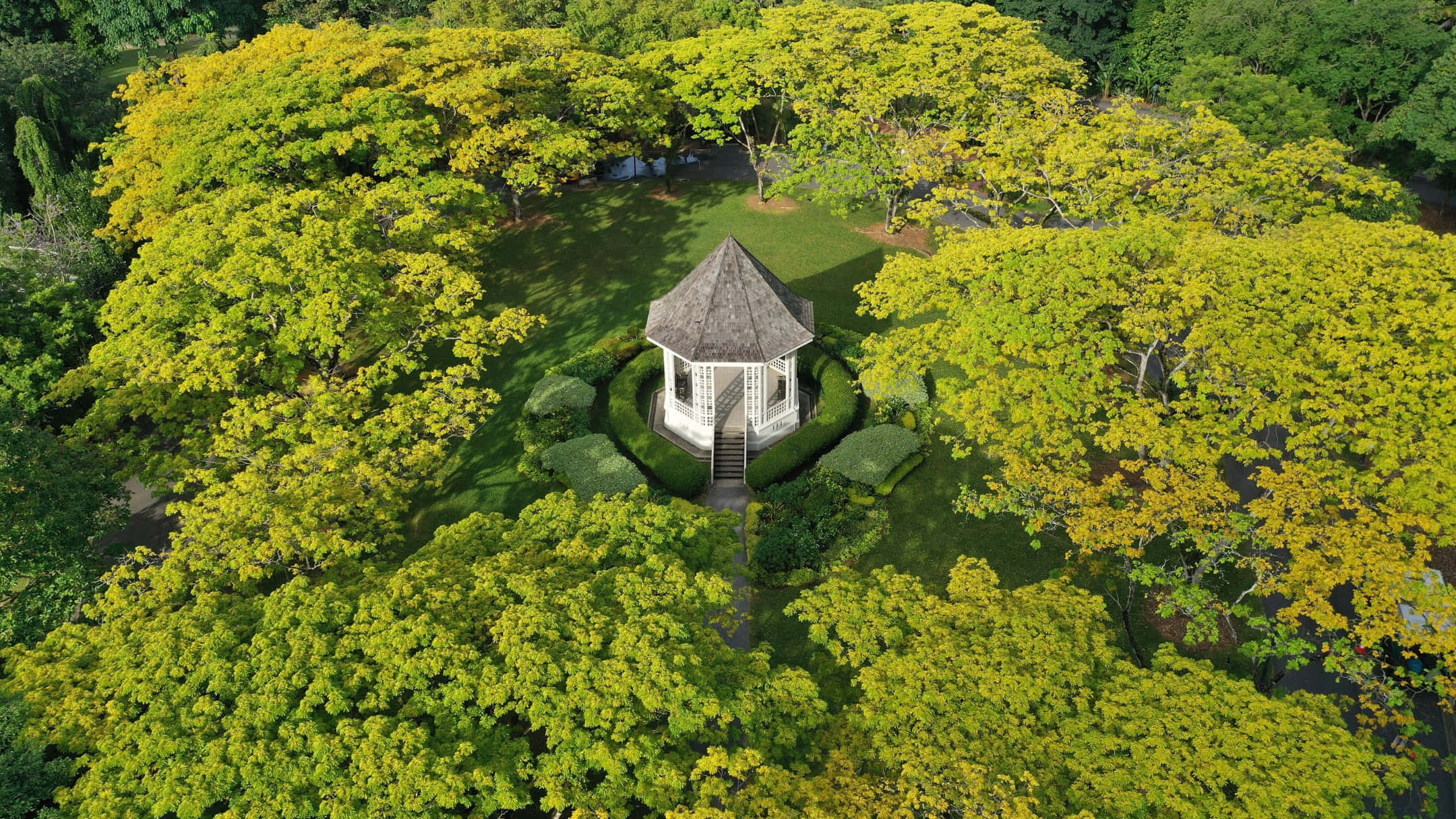 Singapore Botanic Gardens, bandstand, white gazebo, Full HD Desktop Wallpaper