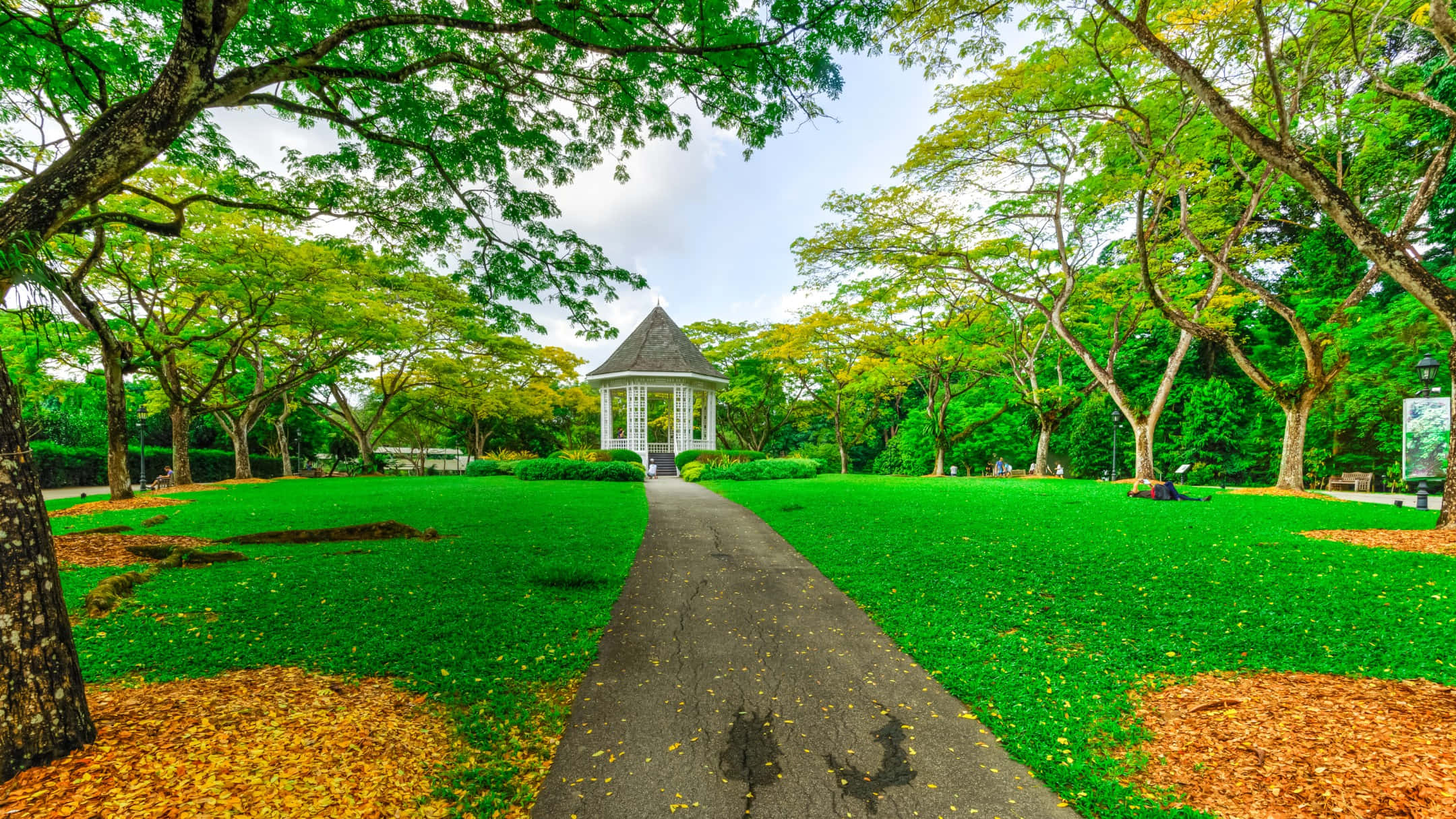 Singapore Botanic Gardens, bandstand pavilion, white gazebo, Full HD Desktop Wallpaper