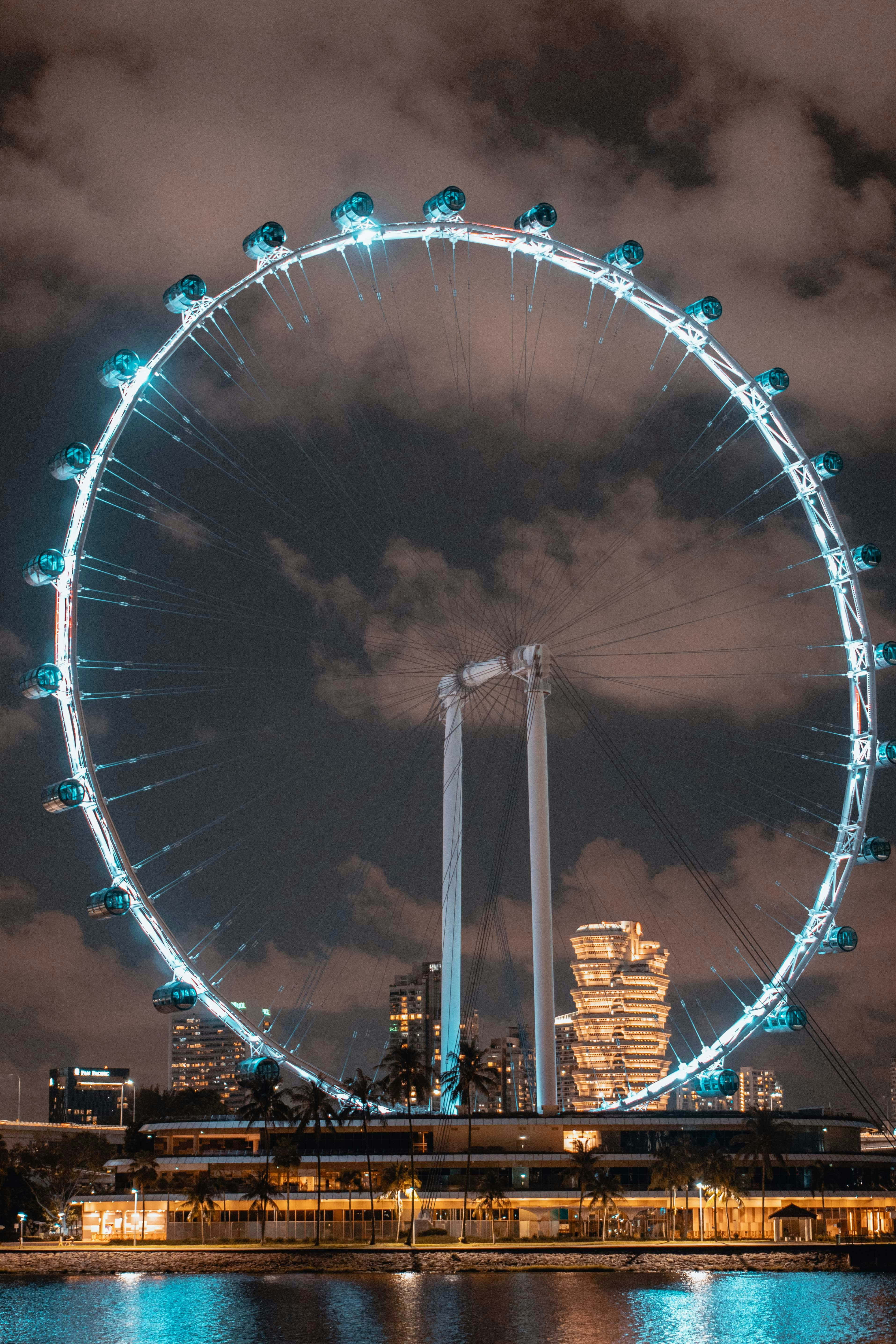 Singapore Flyer, night view, illuminated Ferris wheel, 5K Phone Wallpaper