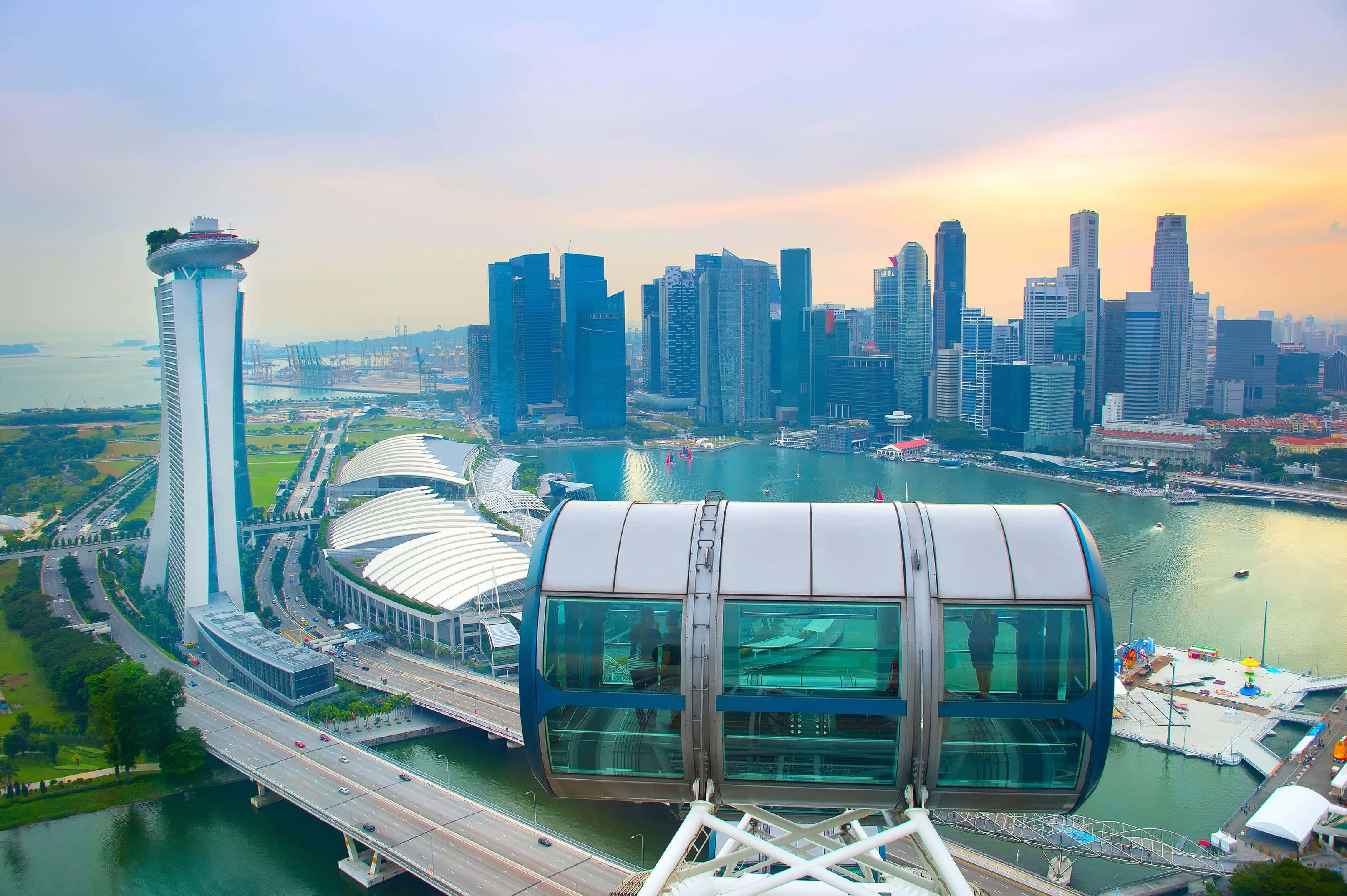Singapore Flyer, glass observation capsule, sunset, 2K Desktop Wallpaper