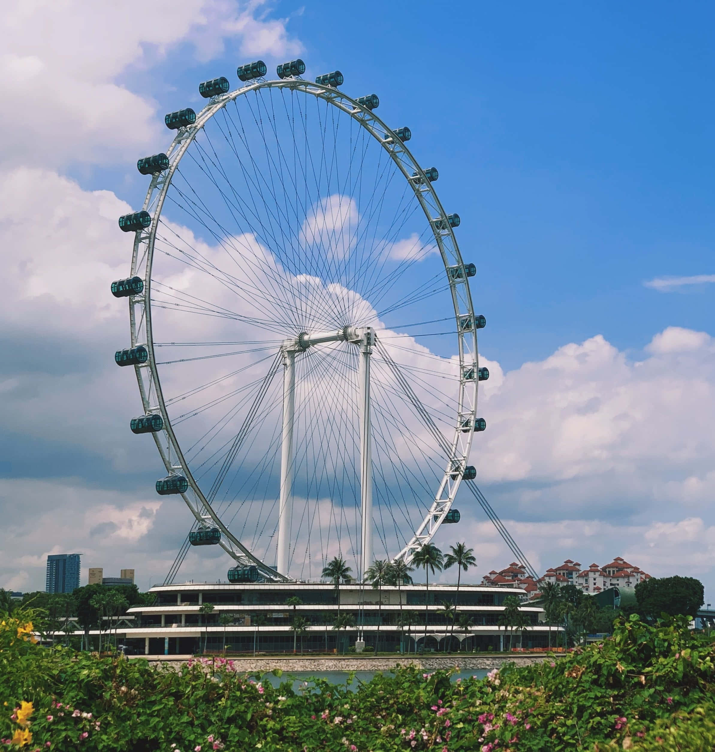 Singapore Flyer, giant observation wheel, white Ferris wheel, Full HD Phone Wallpaper