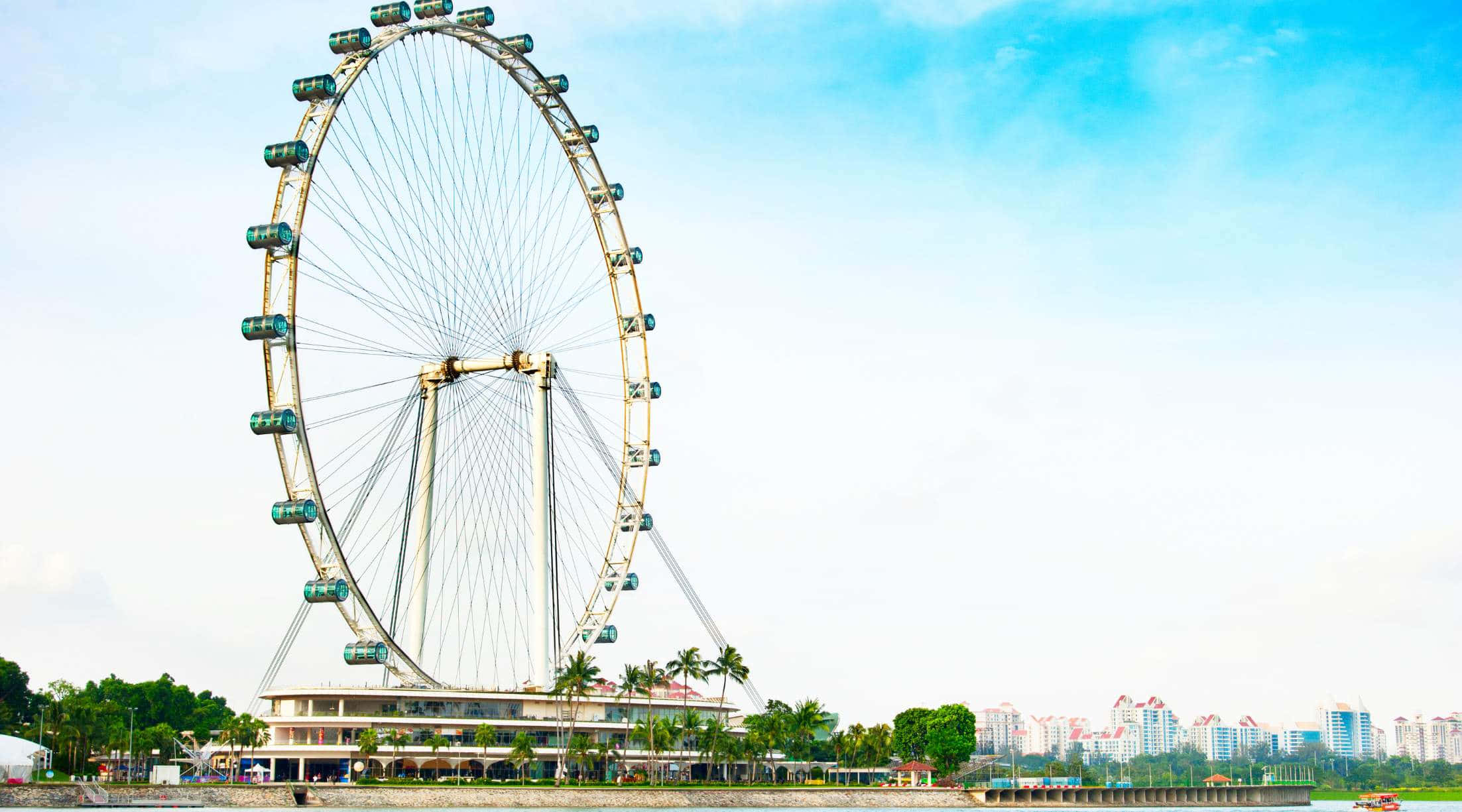 Singapore Flyer, giant ferris wheel, waterfront cityscape, Full HD Desktop Wallpaper
